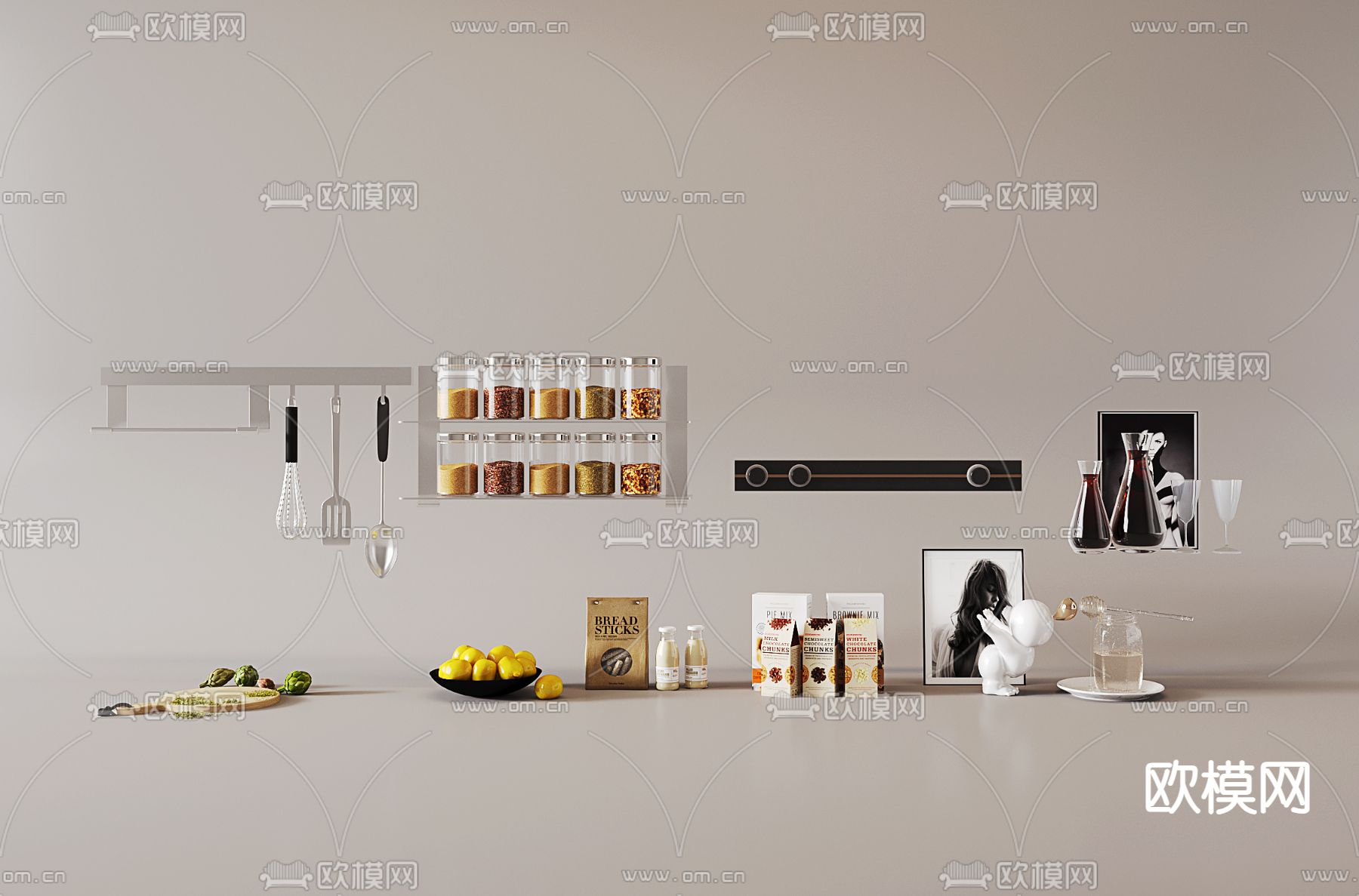 厨房用品 调料瓶 果盘 插座 蜂蜜罐3d模型下载
