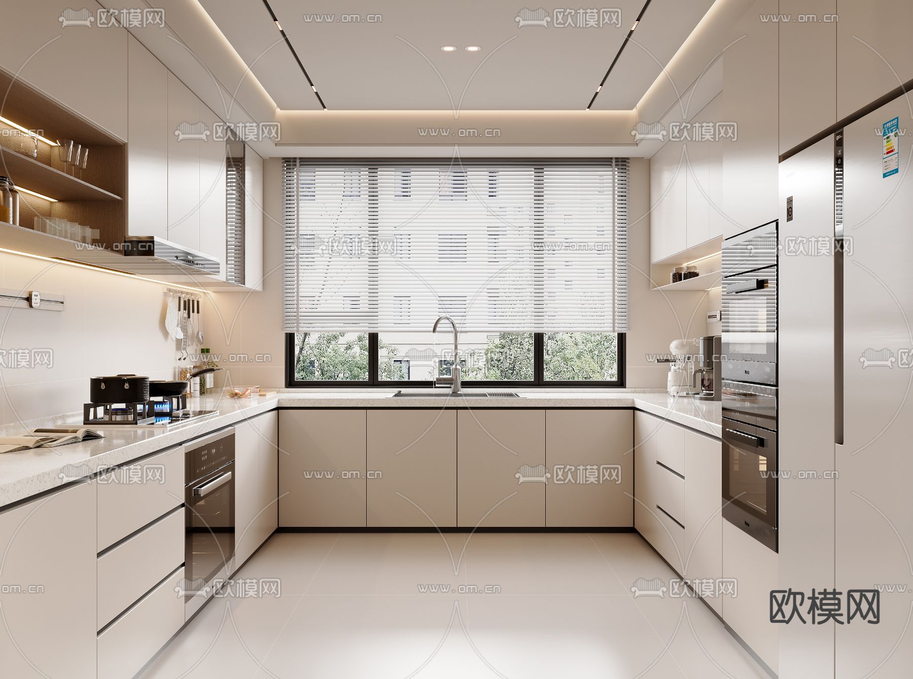 奶油风厨房su模型下载（渲染图2）