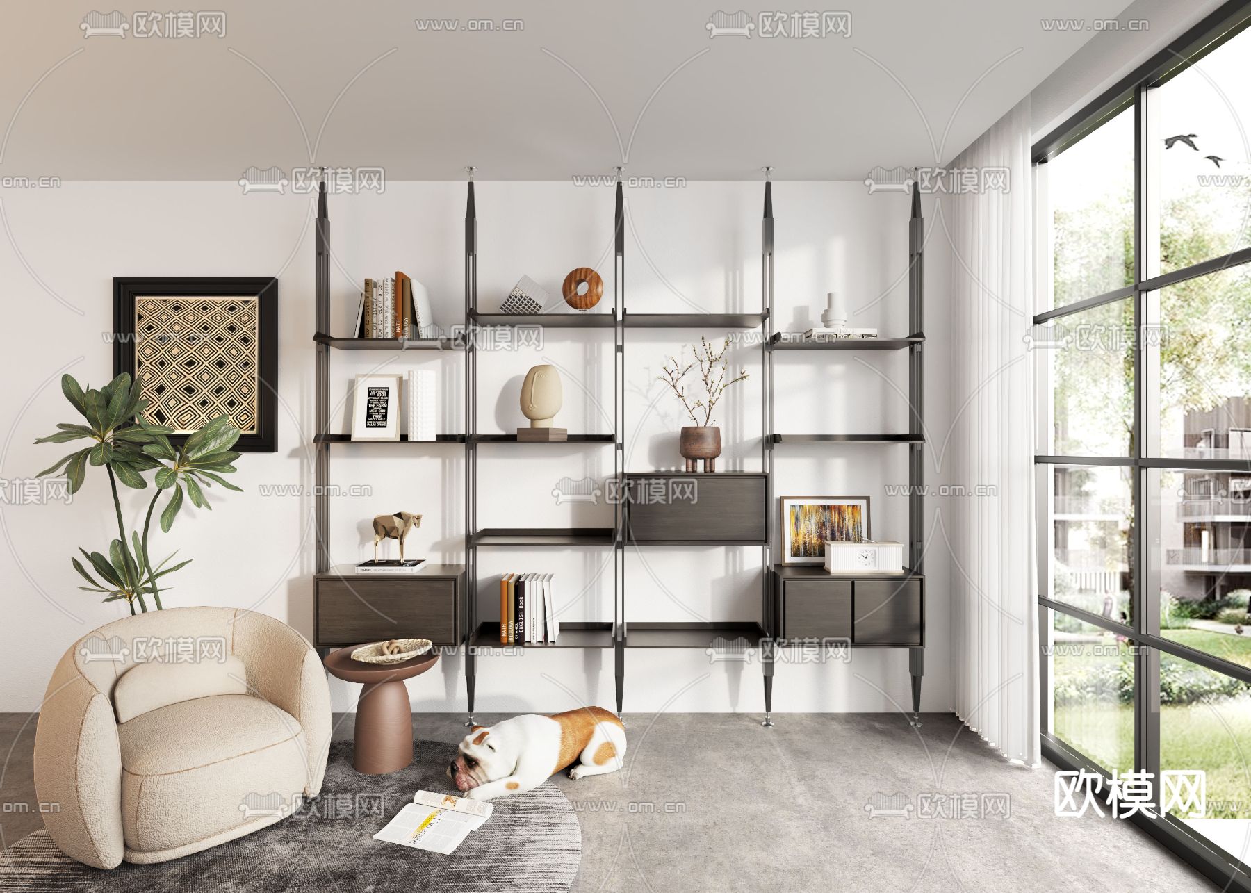 极简书架 置物架su模型下载（渲染图2）