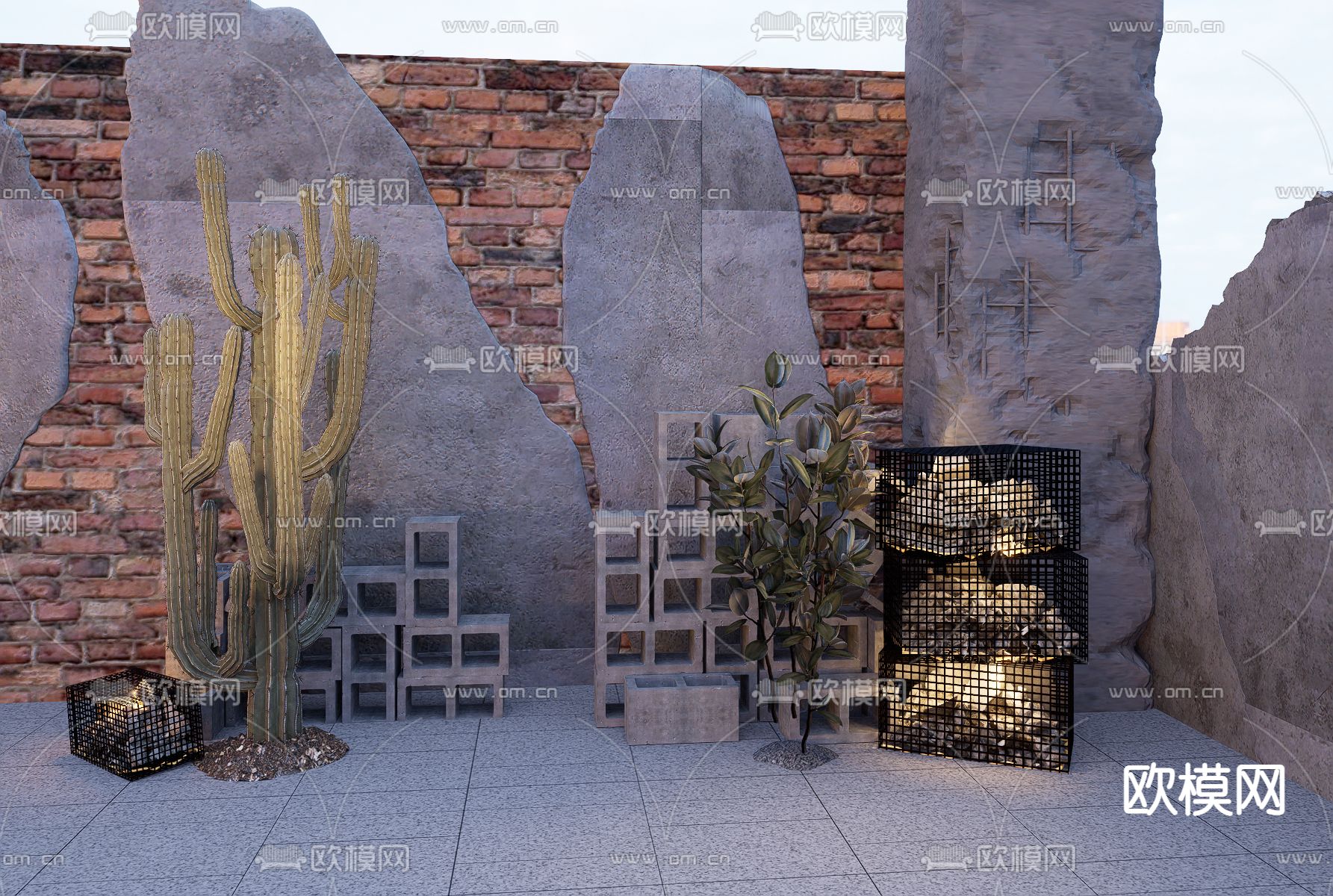 工业风破损墙面 破损柱子 水泥破墙 水泥砖墙su模型下载（渲染图2）