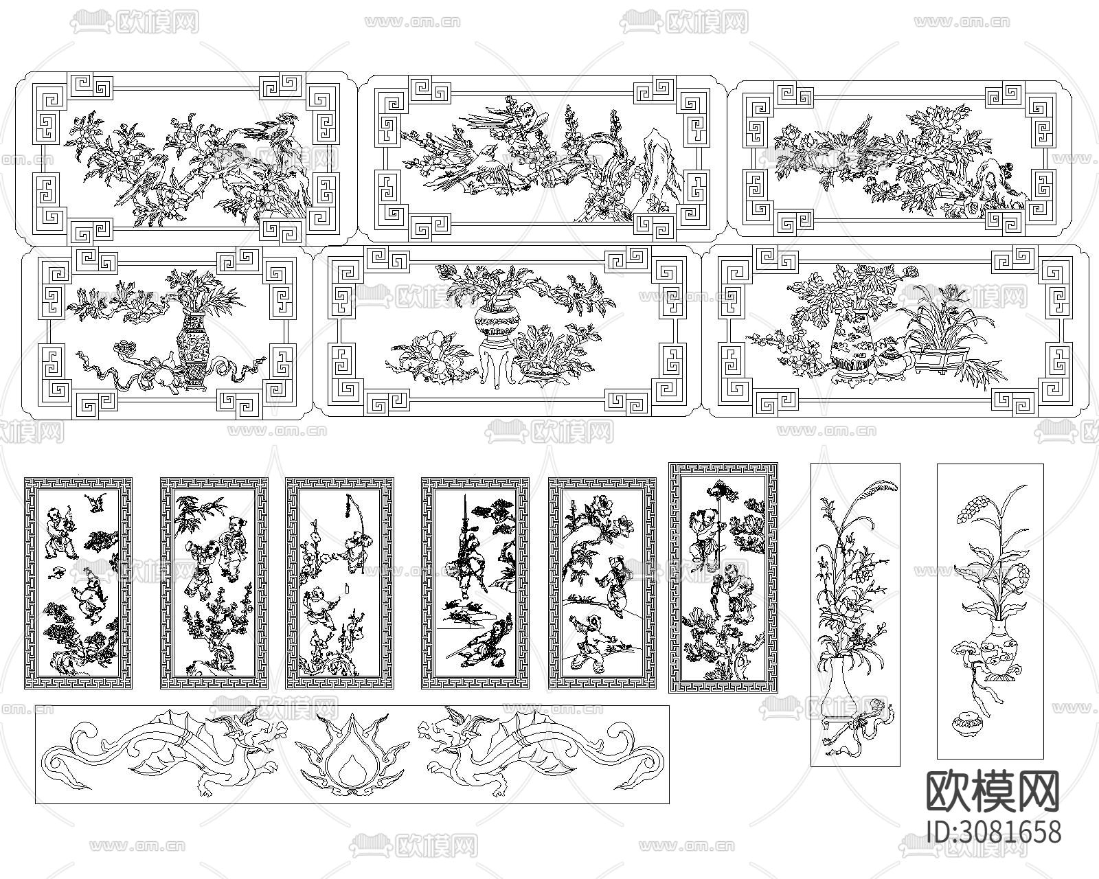 中式雕刻cad图库下载（渲染图5）