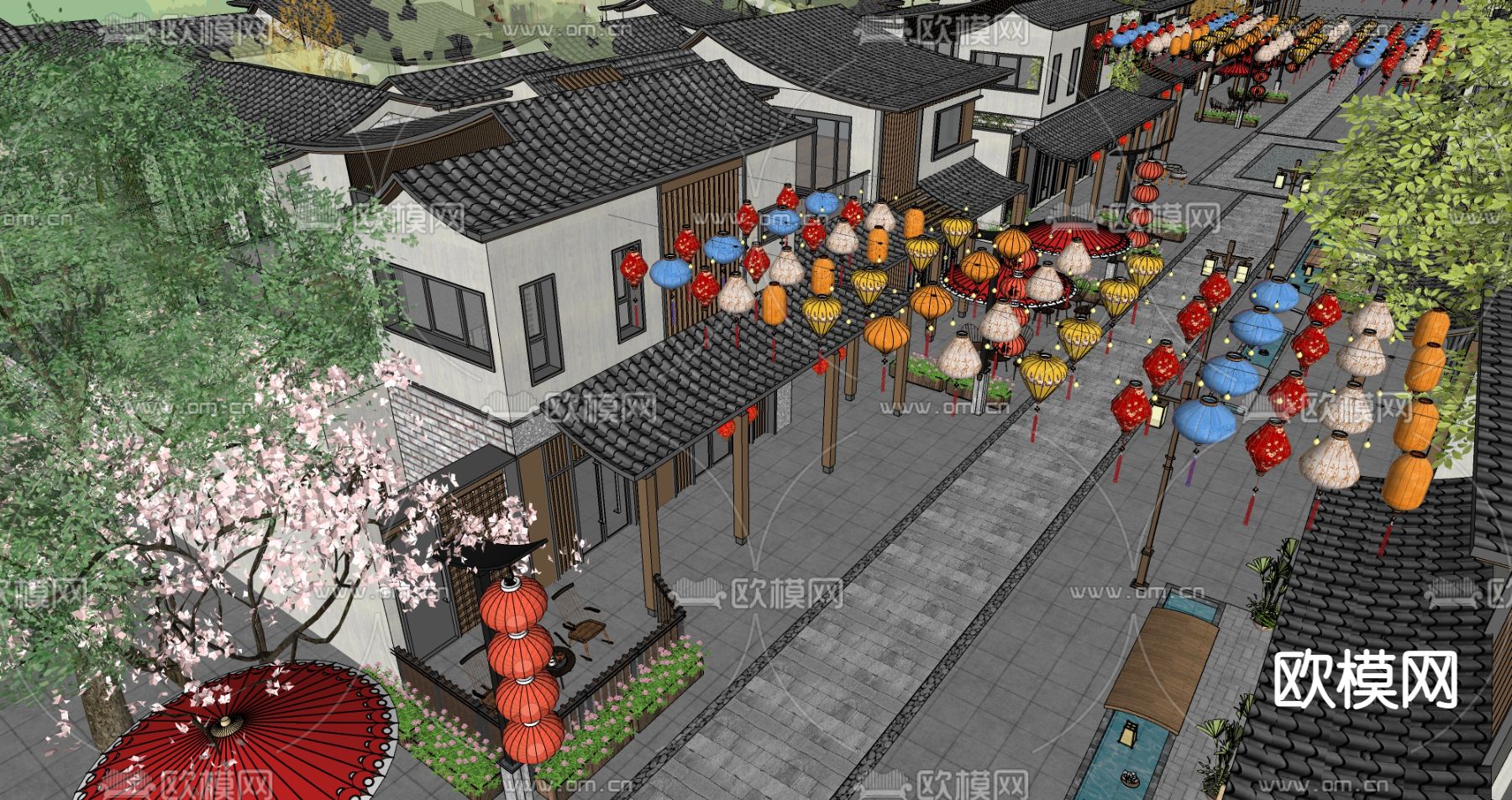 中式传统商业街su模型下载（渲染图4）