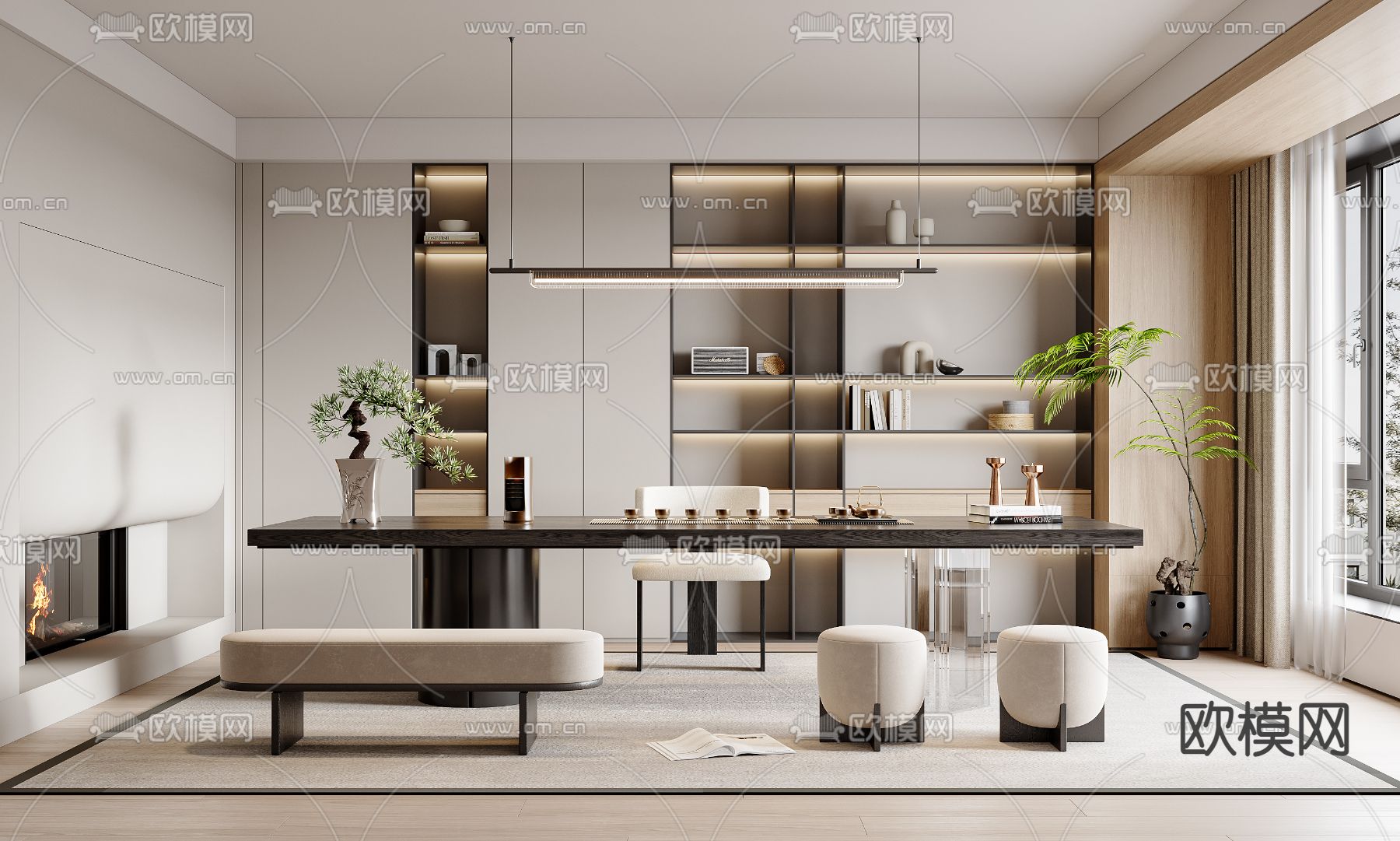 新中式茶室3d模型下载