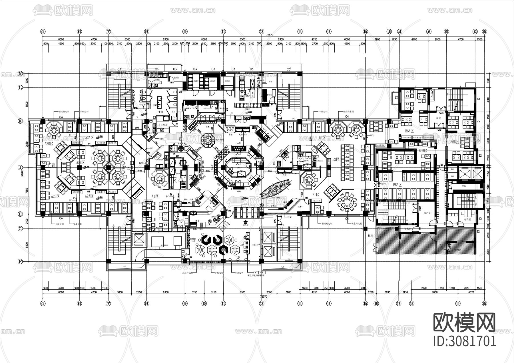 大型自助餐厅cad平面图下载
