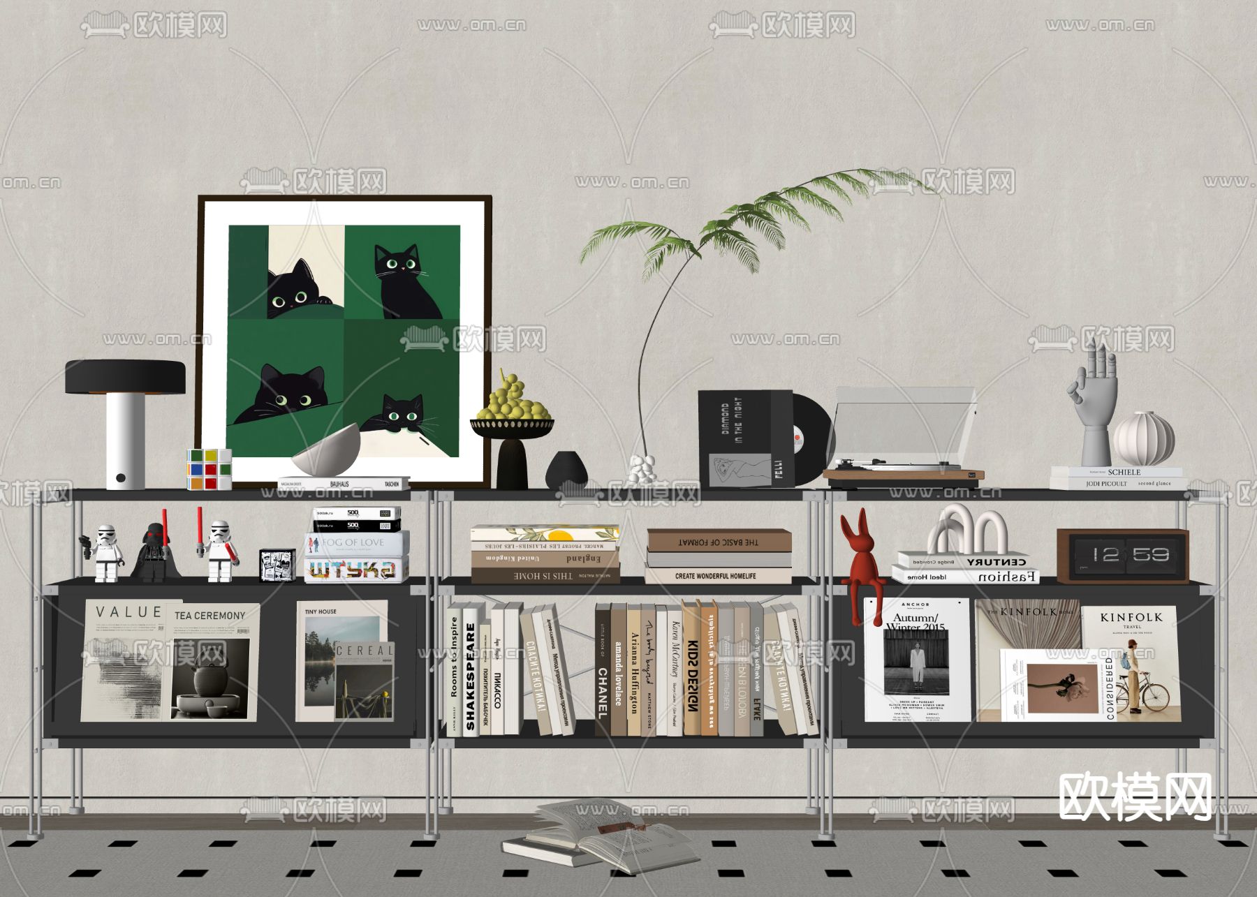 现代书柜 书架su模型下载（渲染图1）