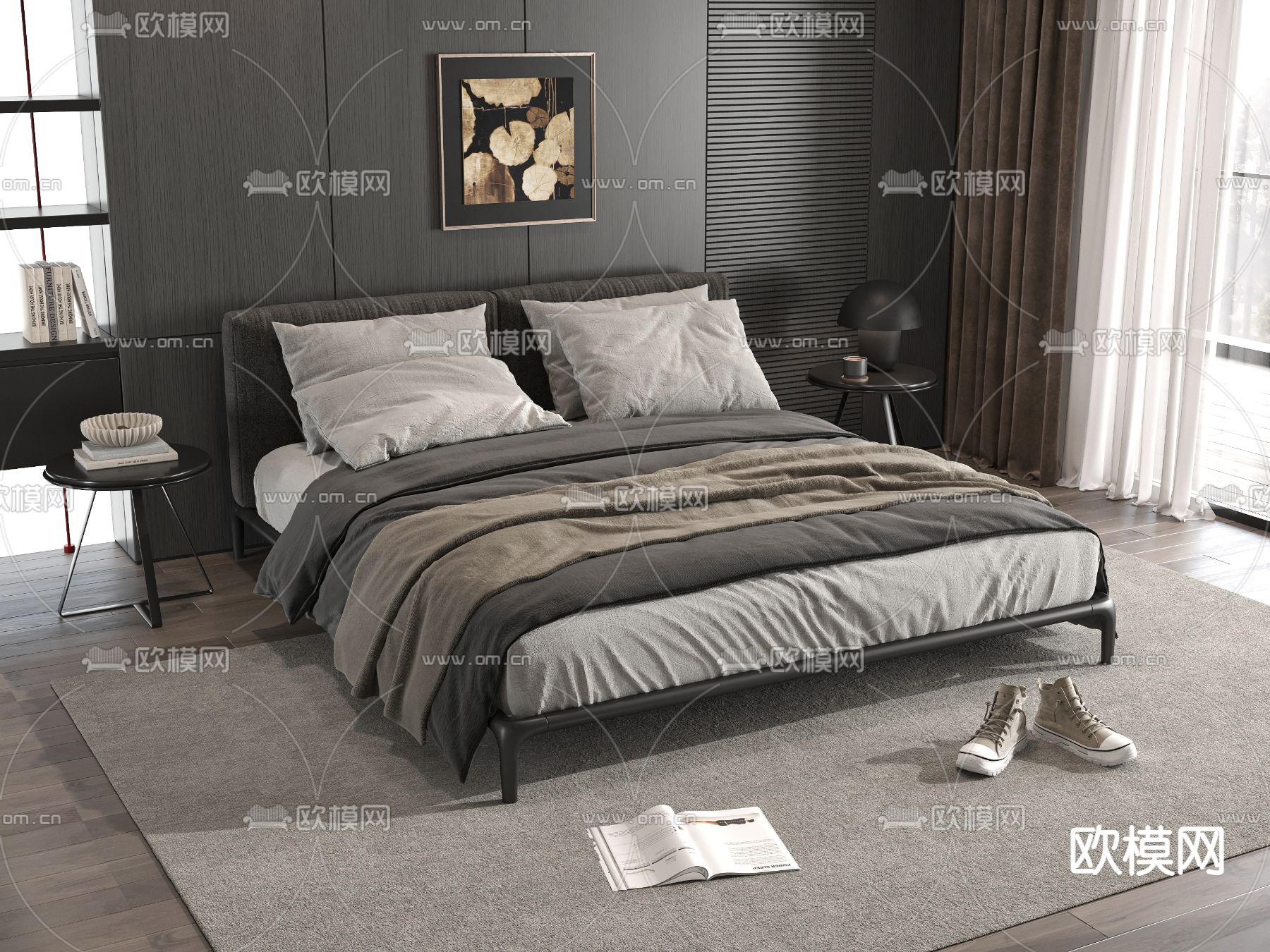 Minotti 双人床su模型下载（渲染图2）