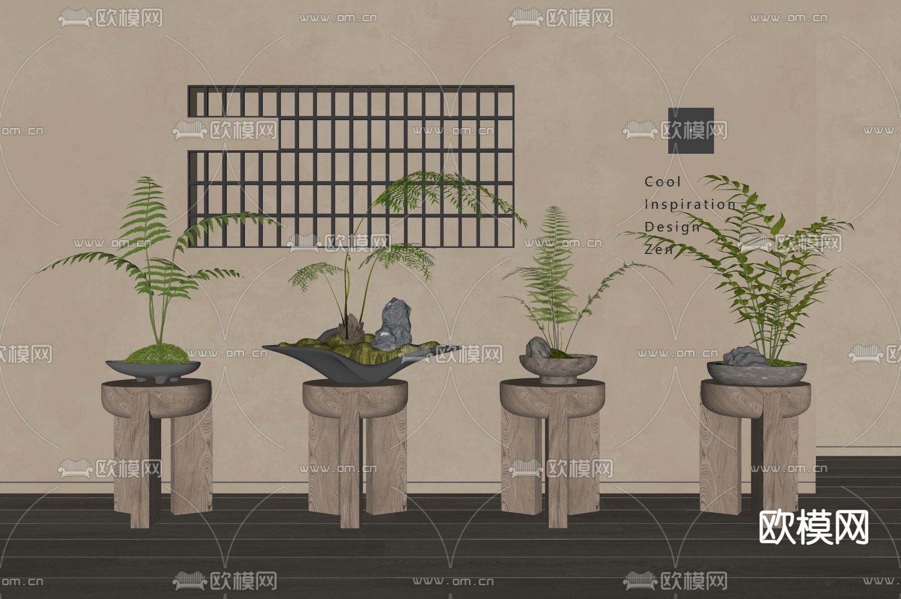 蕨类盆景 植物盆栽su模型下载（渲染图1）