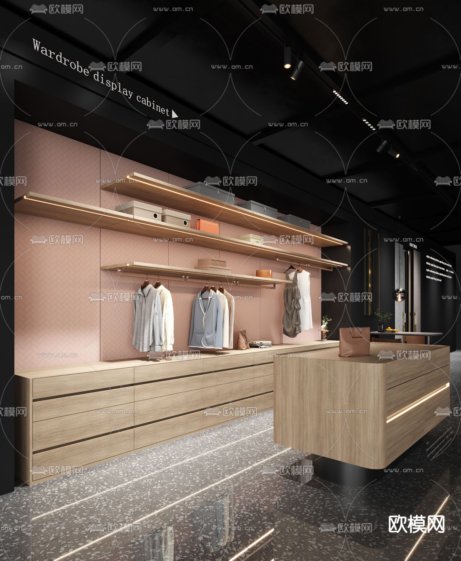 现代展厅衣柜 开放衣柜su模型下载（渲染图3）