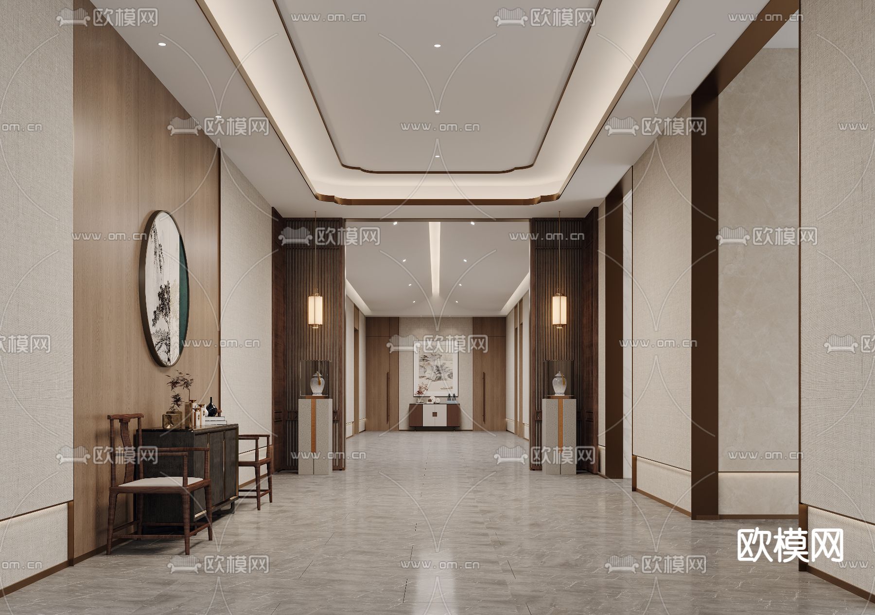 新中式前厅 玄关过道3d模型下载