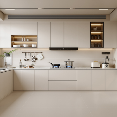  奶油风厨房su模型 