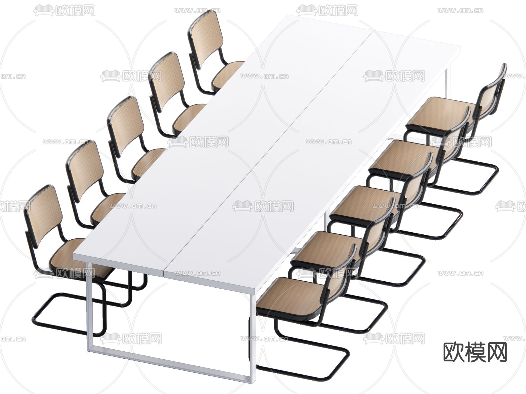 现代会议桌 办公桌椅su模型下载（渲染图2）