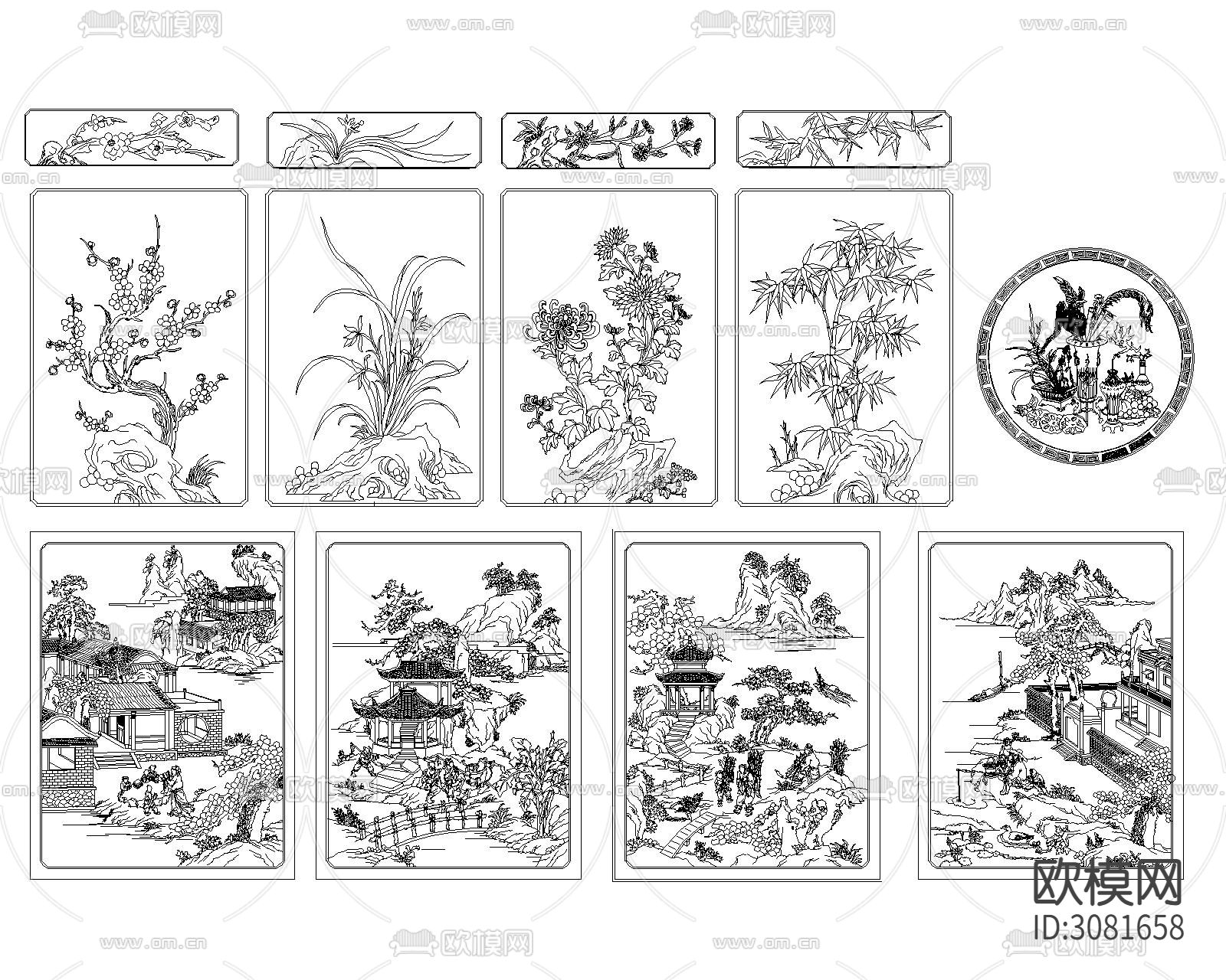 中式雕刻cad图库下载（渲染图2）