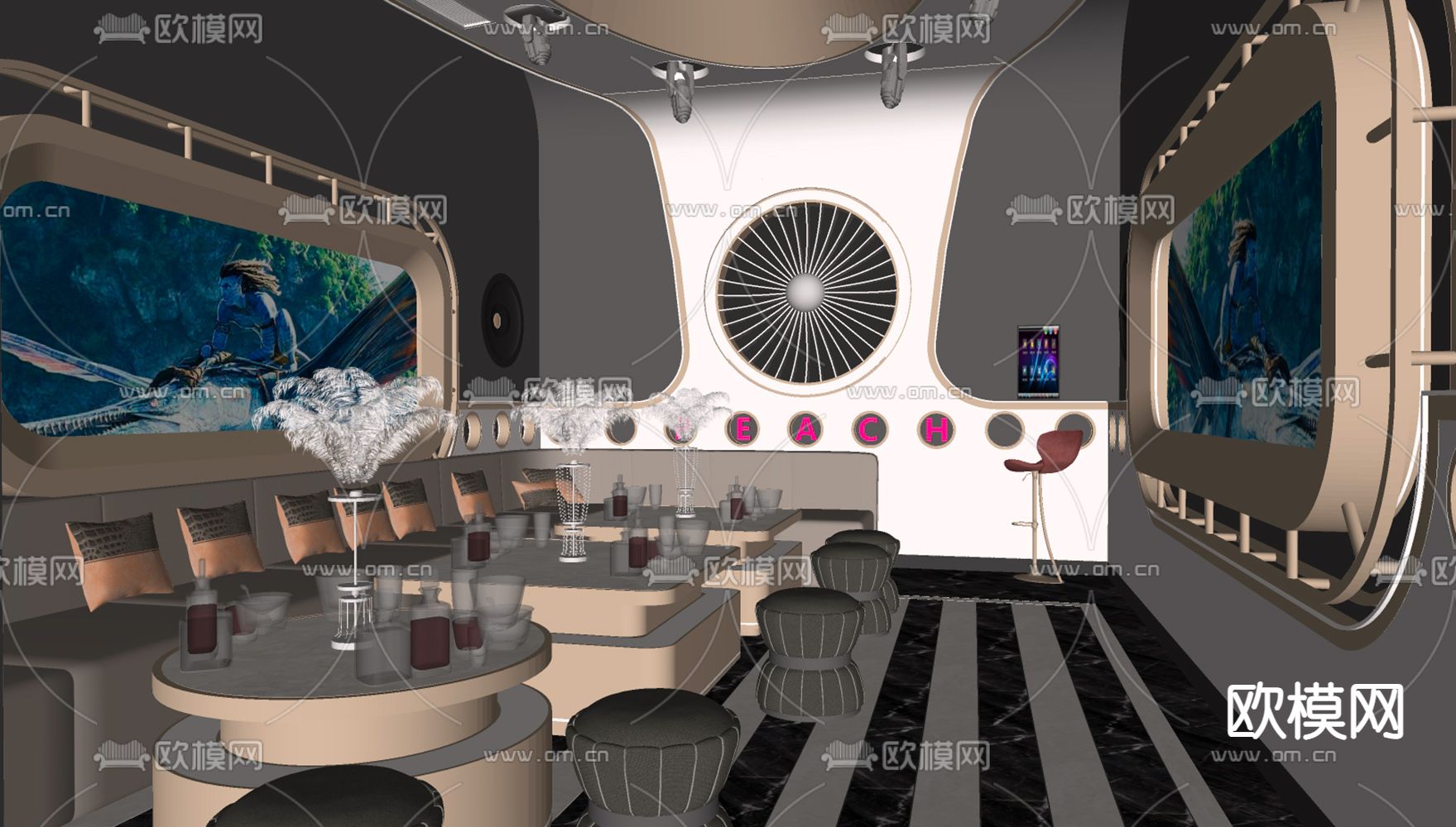 现代ktv包厢su模型下载（渲染图1）