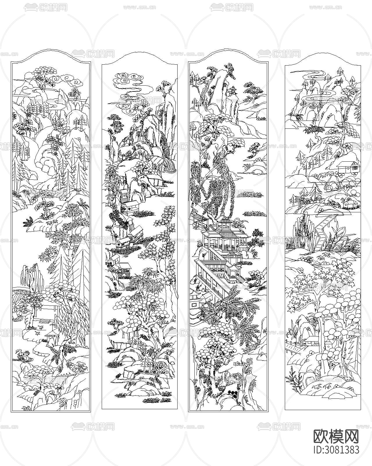 中式雕刻cad图库下载（渲染图3）