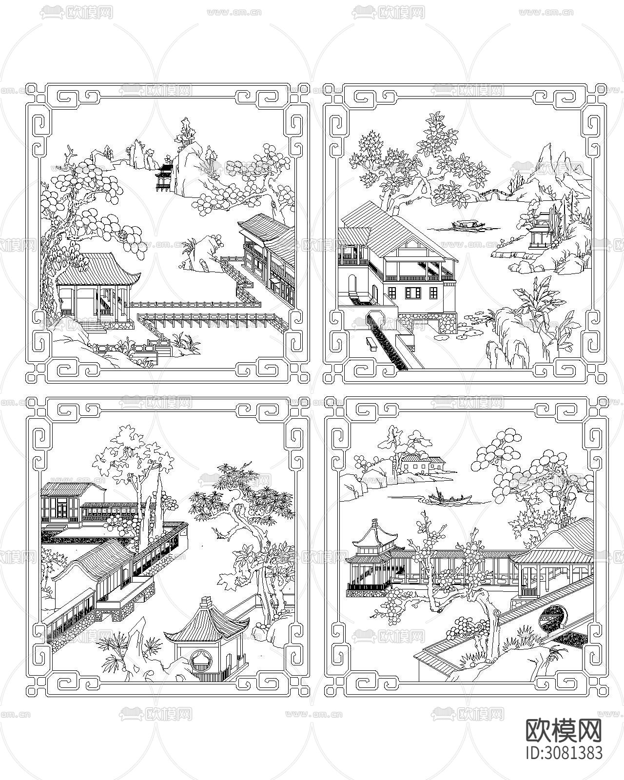 中式雕刻cad图库下载（渲染图2）