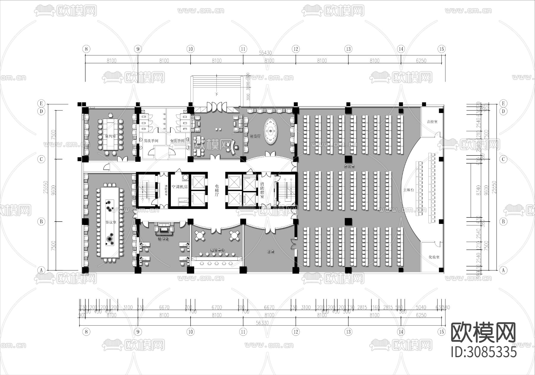 1200㎡会议室报告厅cad平面图下载