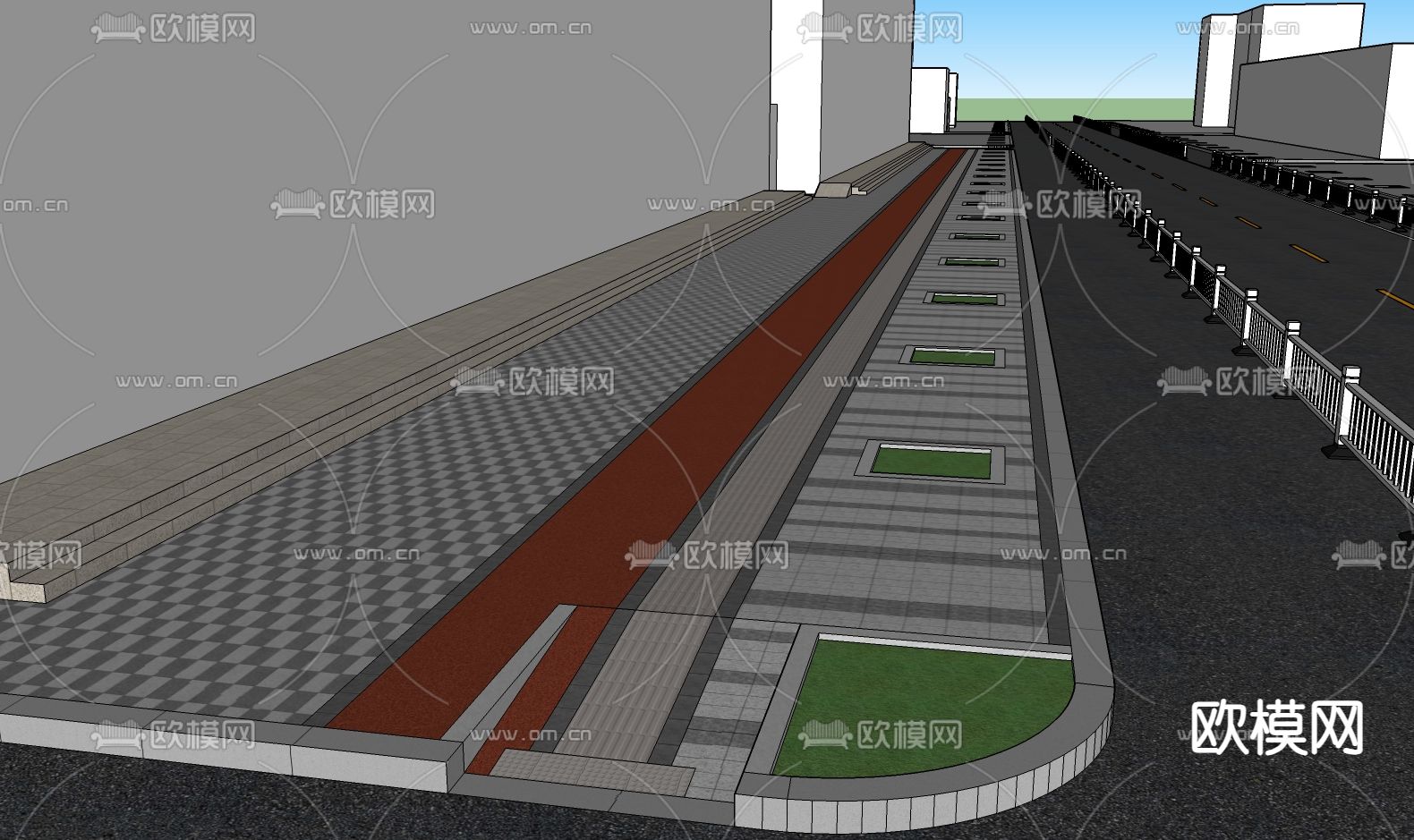 人行道 步行道su模型下载（渲染图2）