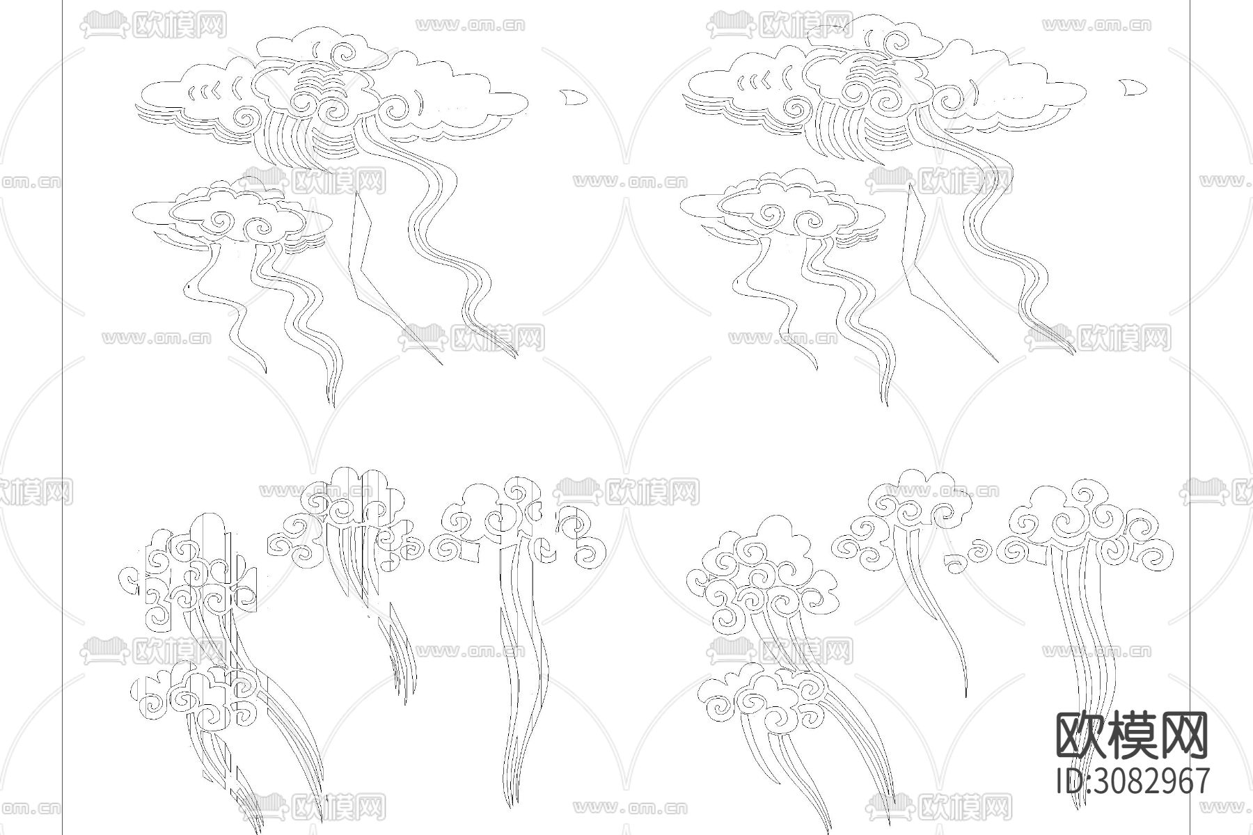 中国风古典圆形祥云祥瑞灵芝祥纹波浪花纹浮雕刻图案cad图库下载（渲染图4）