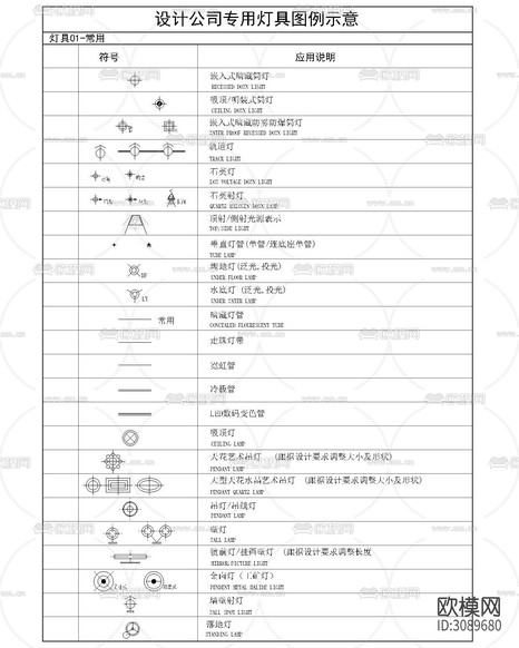 燈具圖例CAD圖例下載(渲染圖2)