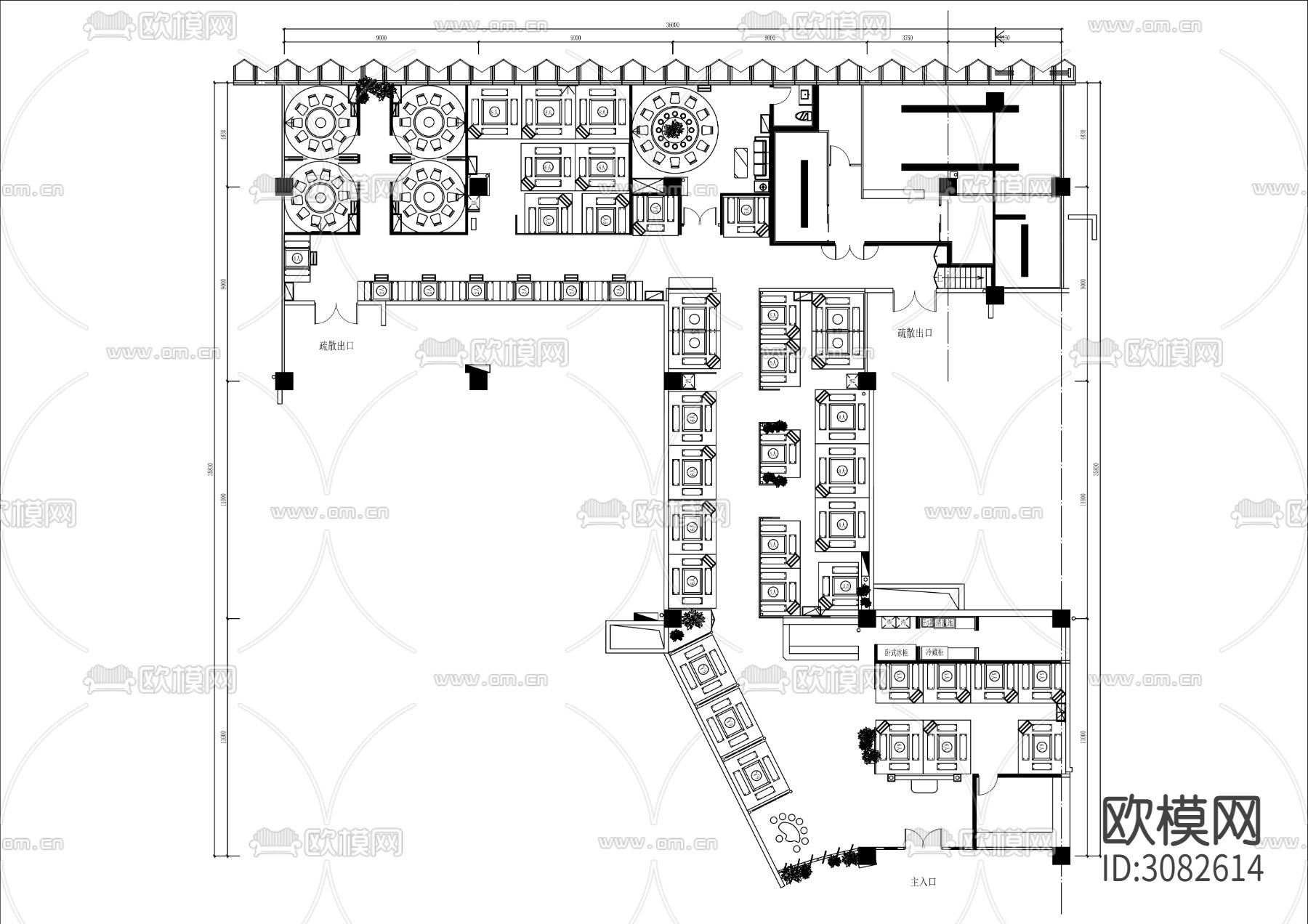 500㎡重庆中式火锅店cad平面图下载（渲染图2）