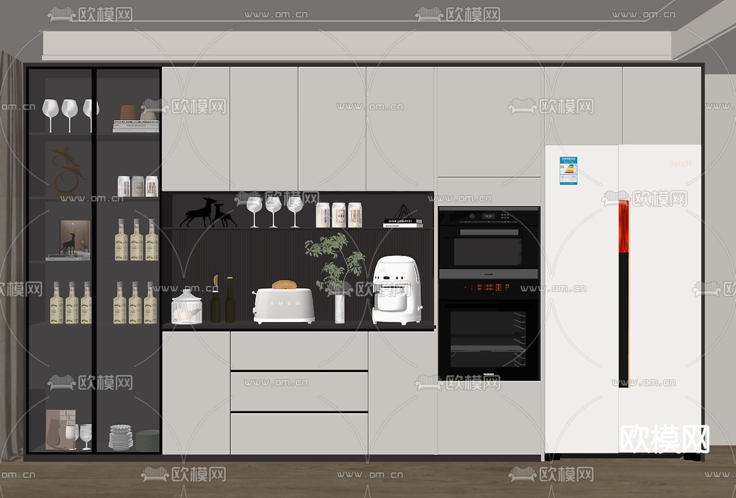 现代酒柜su模型下载（渲染图1）