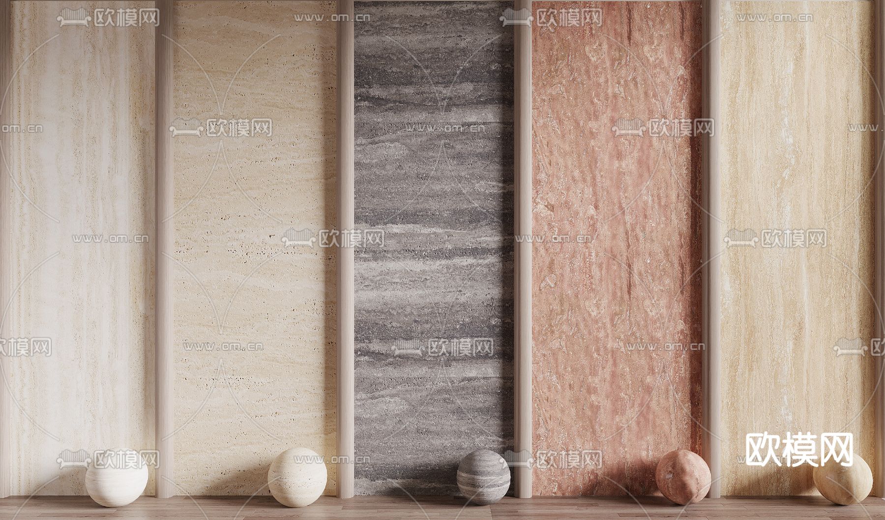 洞石护墙板 石材墙 背景墙3d模型下载