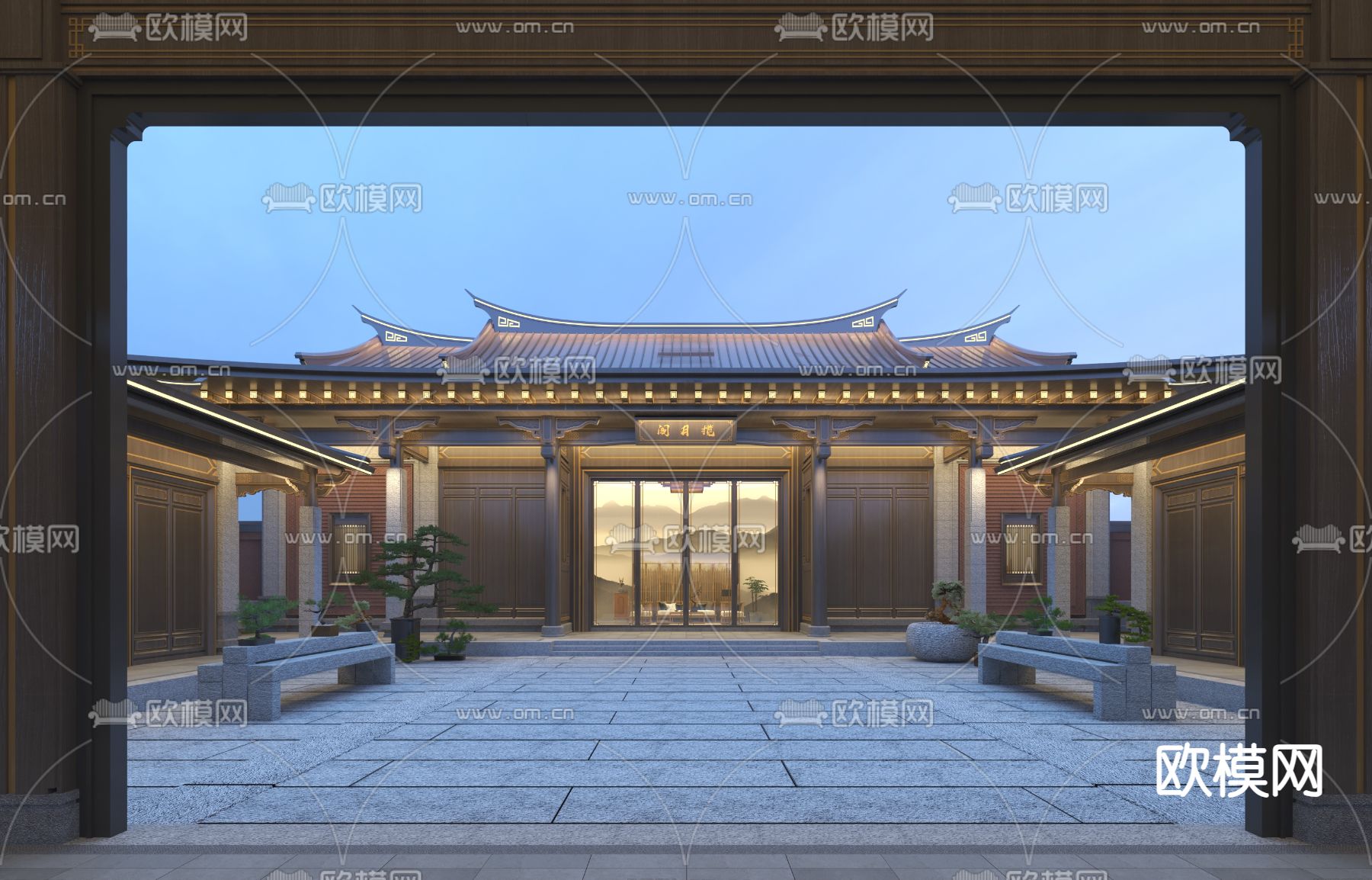 新中式庭院 四合院3d模型下载