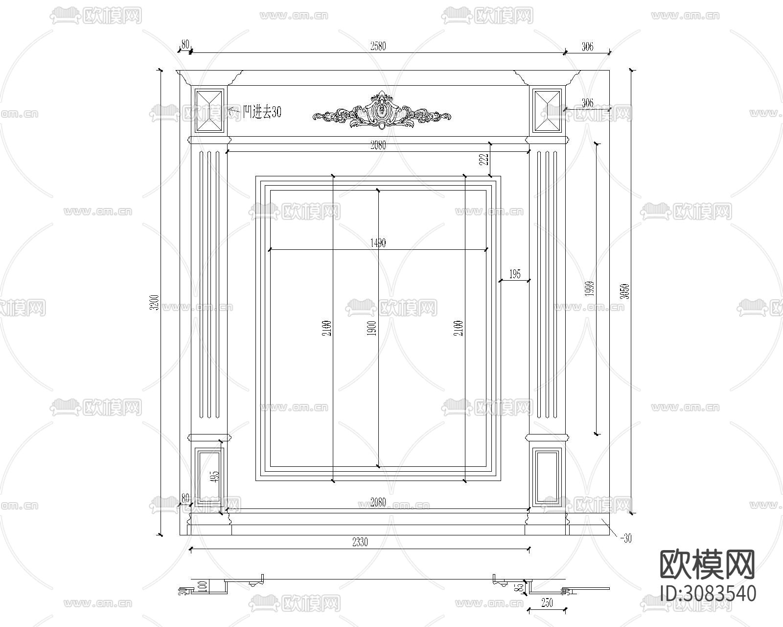 大理石电视机背景墙cad图库下载（渲染图1）