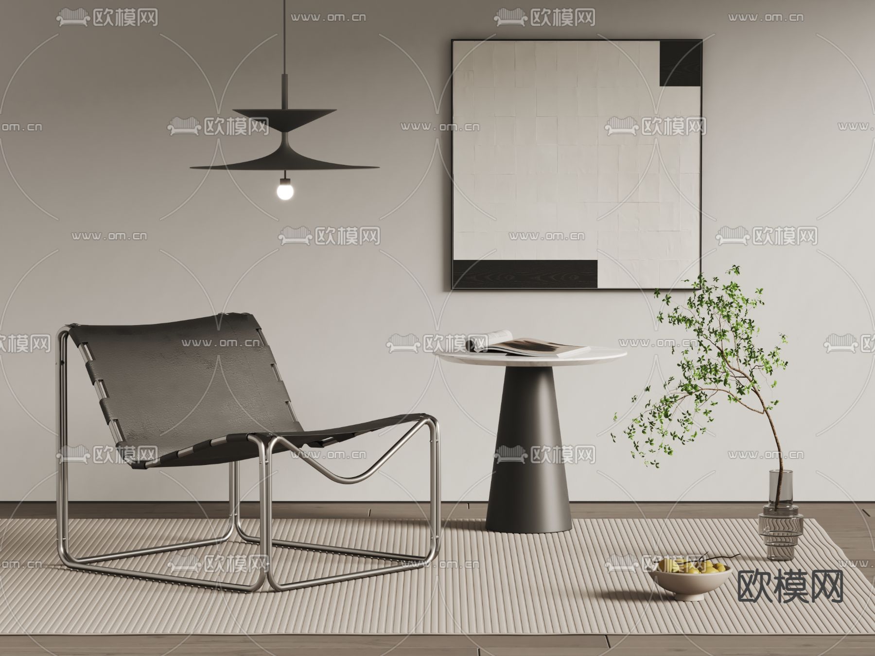 现代休闲椅su模型下载（渲染图2）