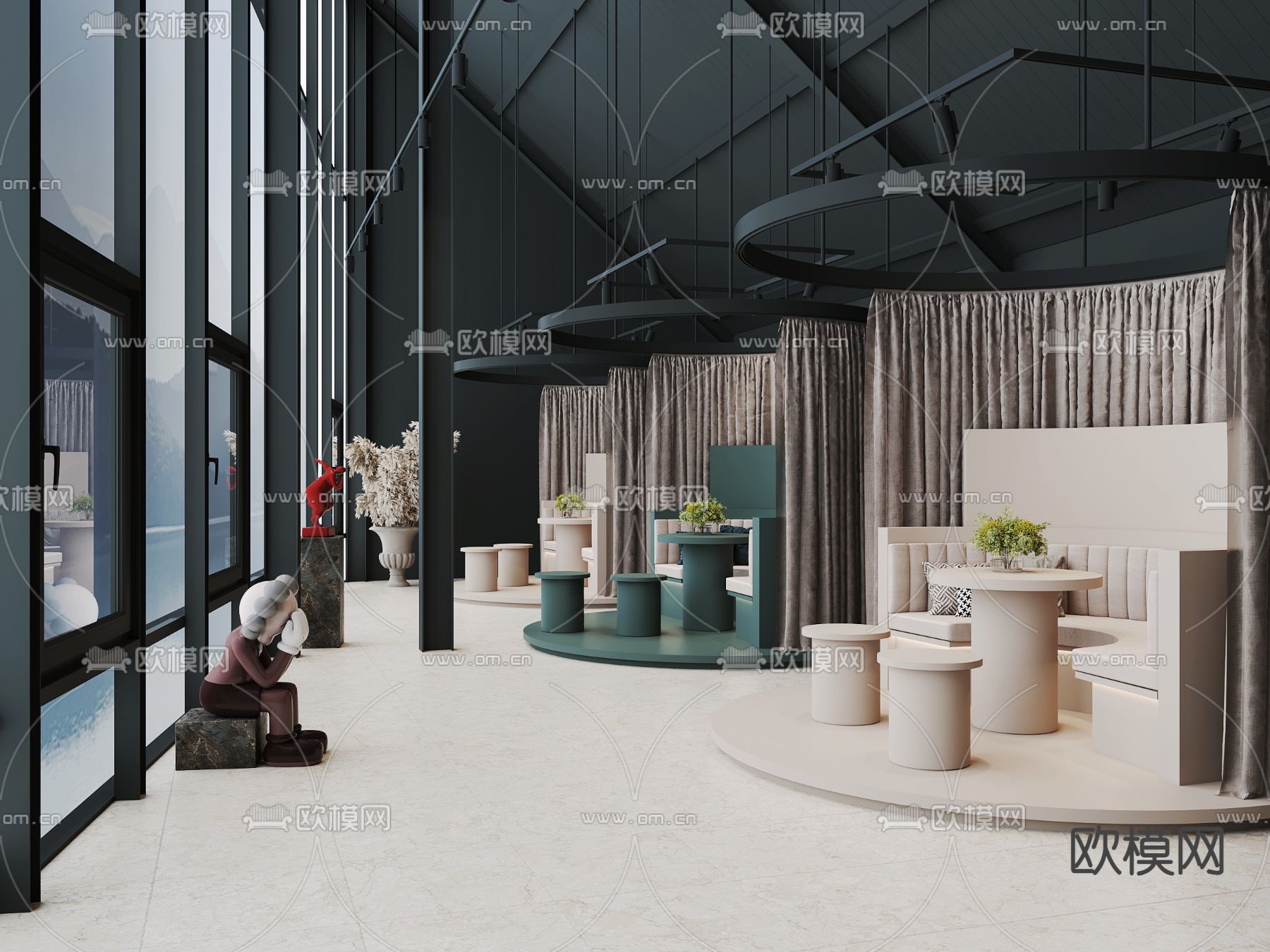 网红餐厅 奶茶店 甜品店3d模型下载