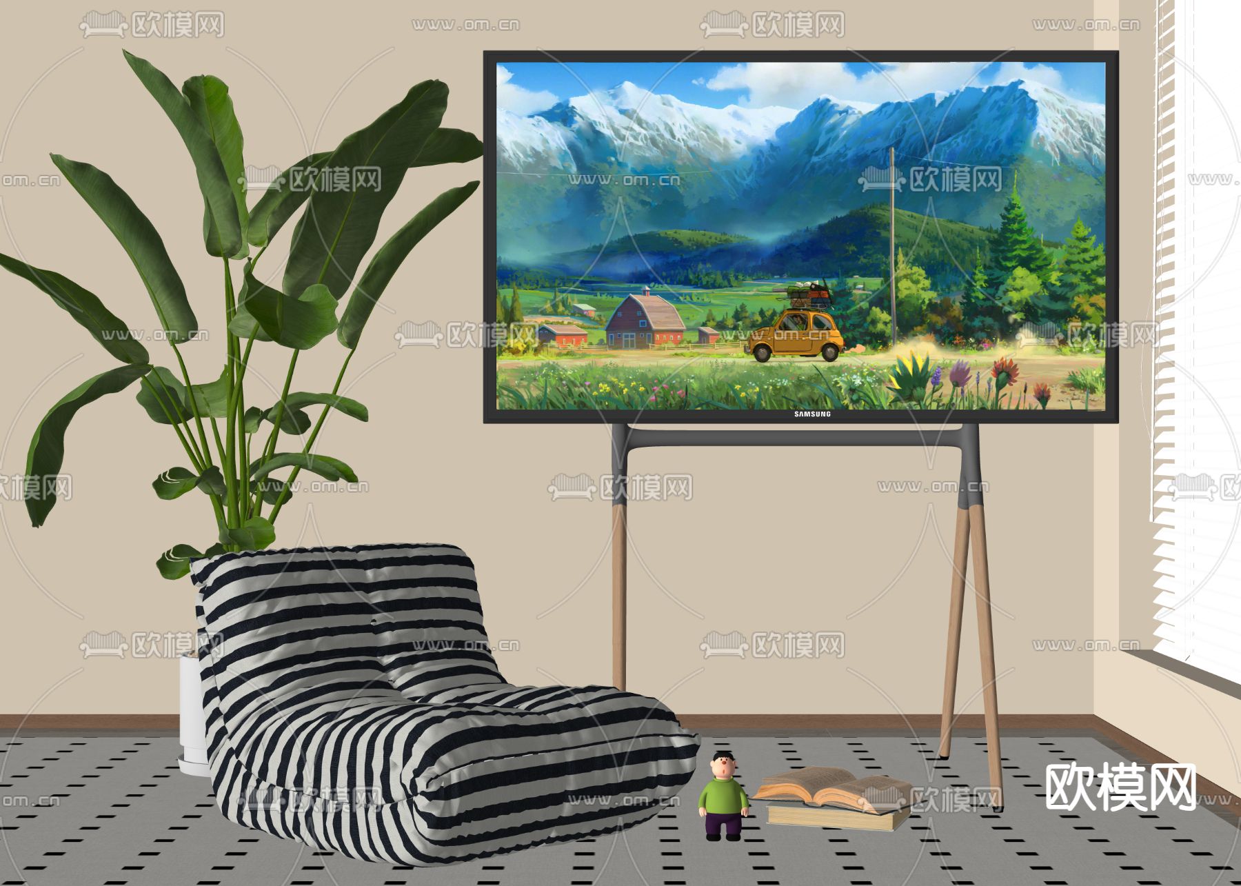 电视支架su模型下载（渲染图1）