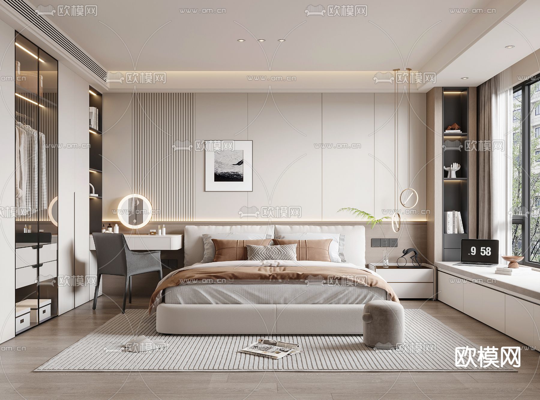 现代卧室 主人房3d模型下载