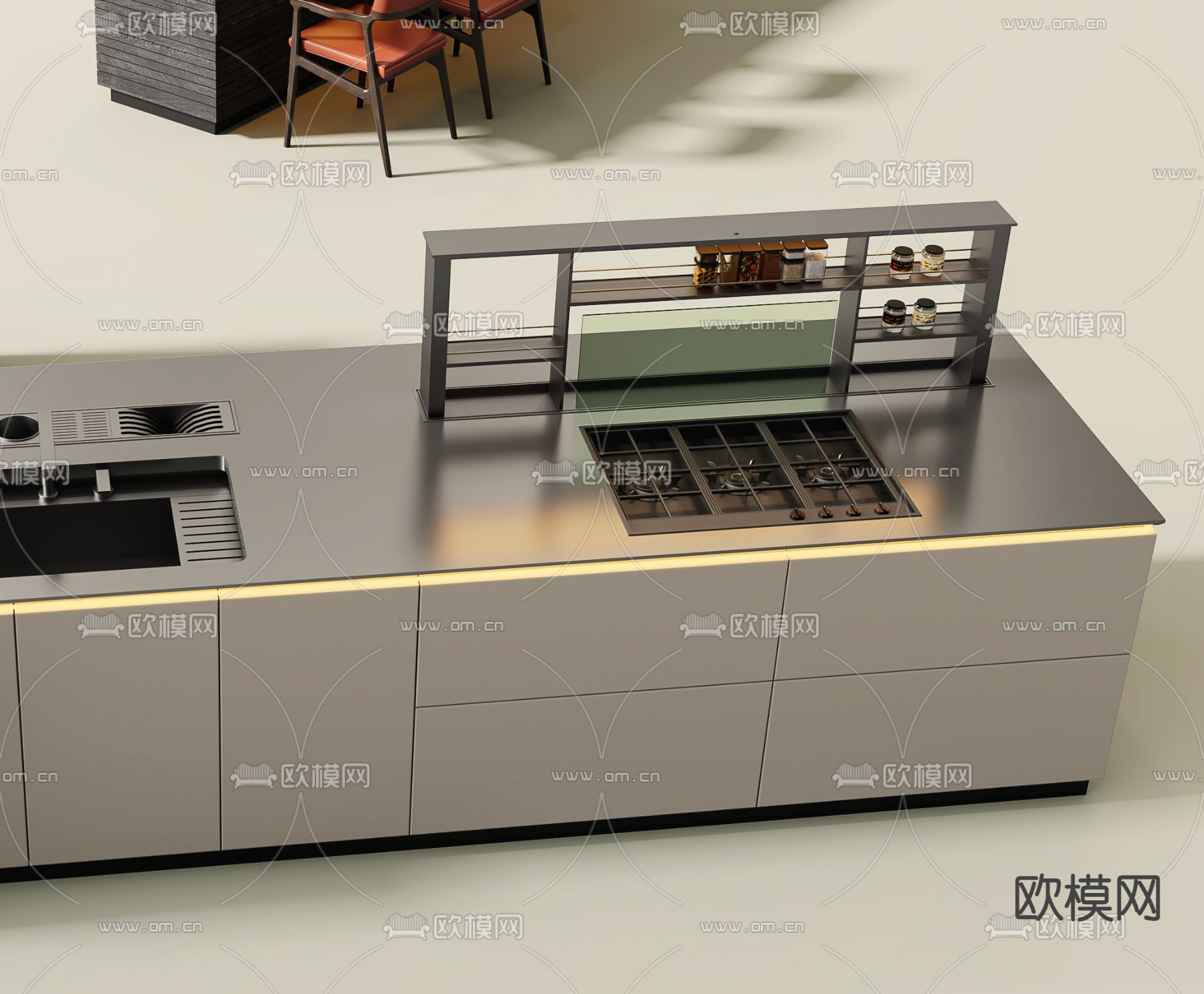 橱柜 中岛柜 操作台3d模型下载（渲染图2）