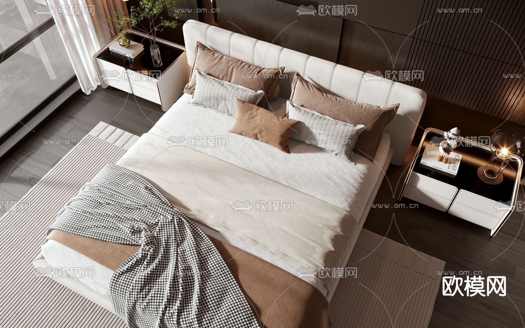 现代双人床3d模型下载（渲染图2）