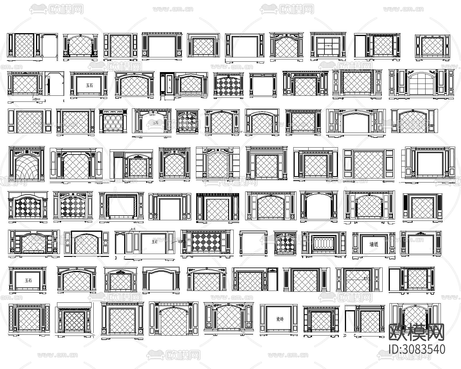 大理石电视机背景墙cad图库下载（渲染图10）