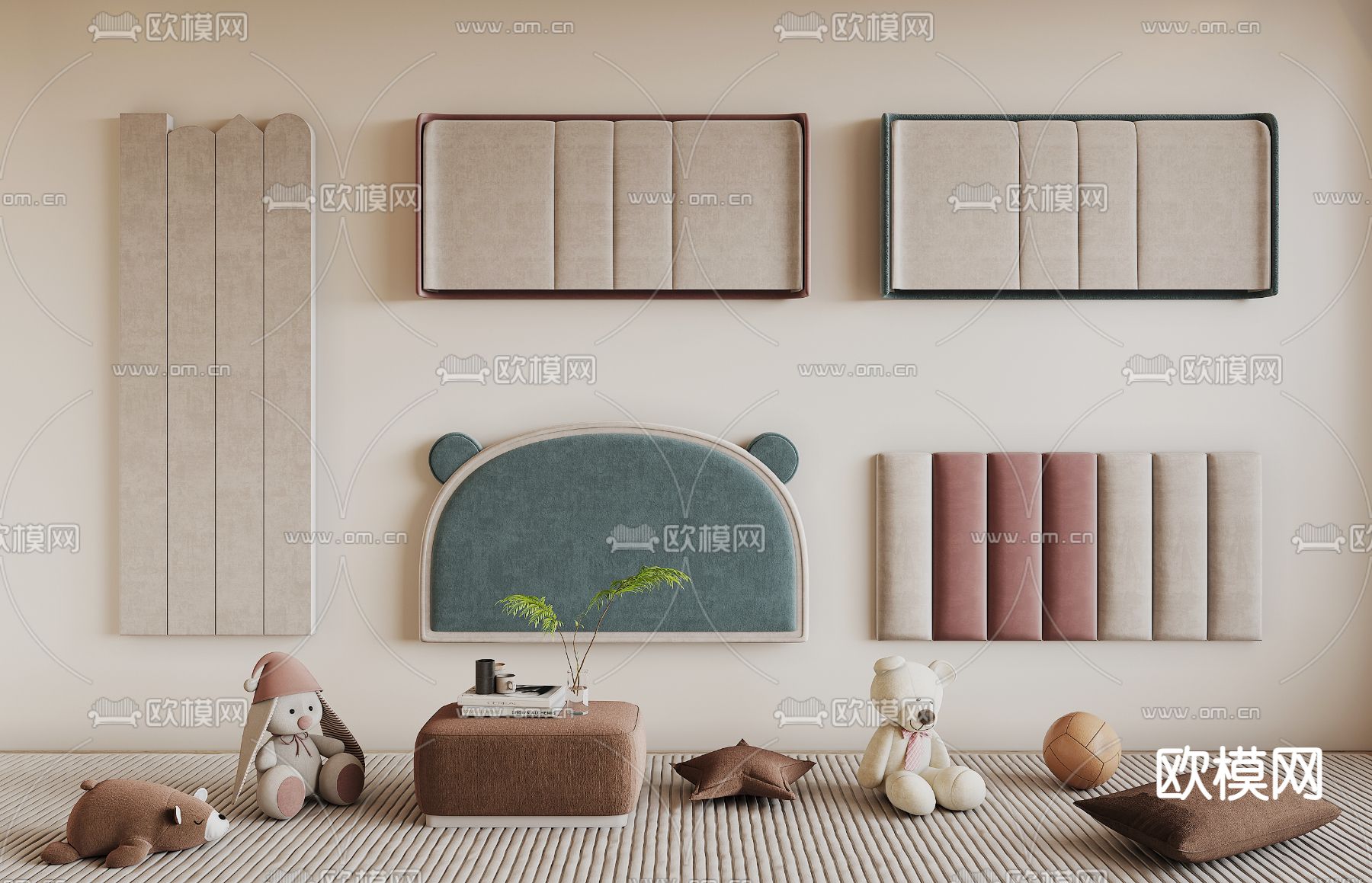 儿童床头靠背 软包su模型下载（渲染图2）