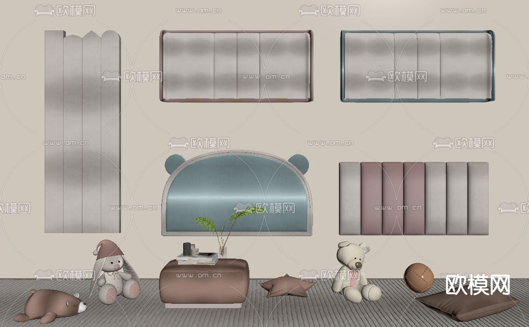 儿童床头靠背 软包su模型下载（渲染图1）