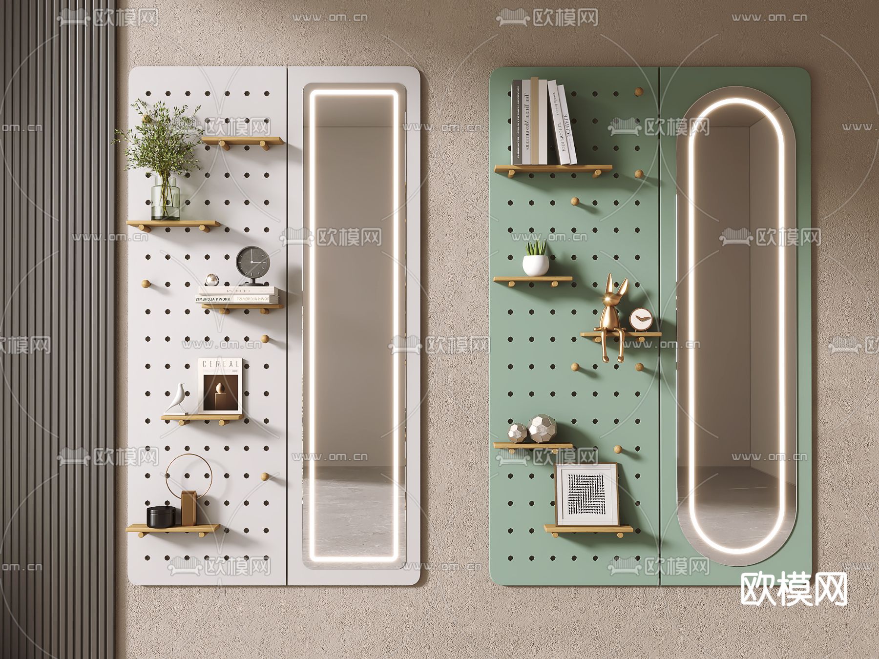 洞洞板 墙饰板 置物架3d模型下载