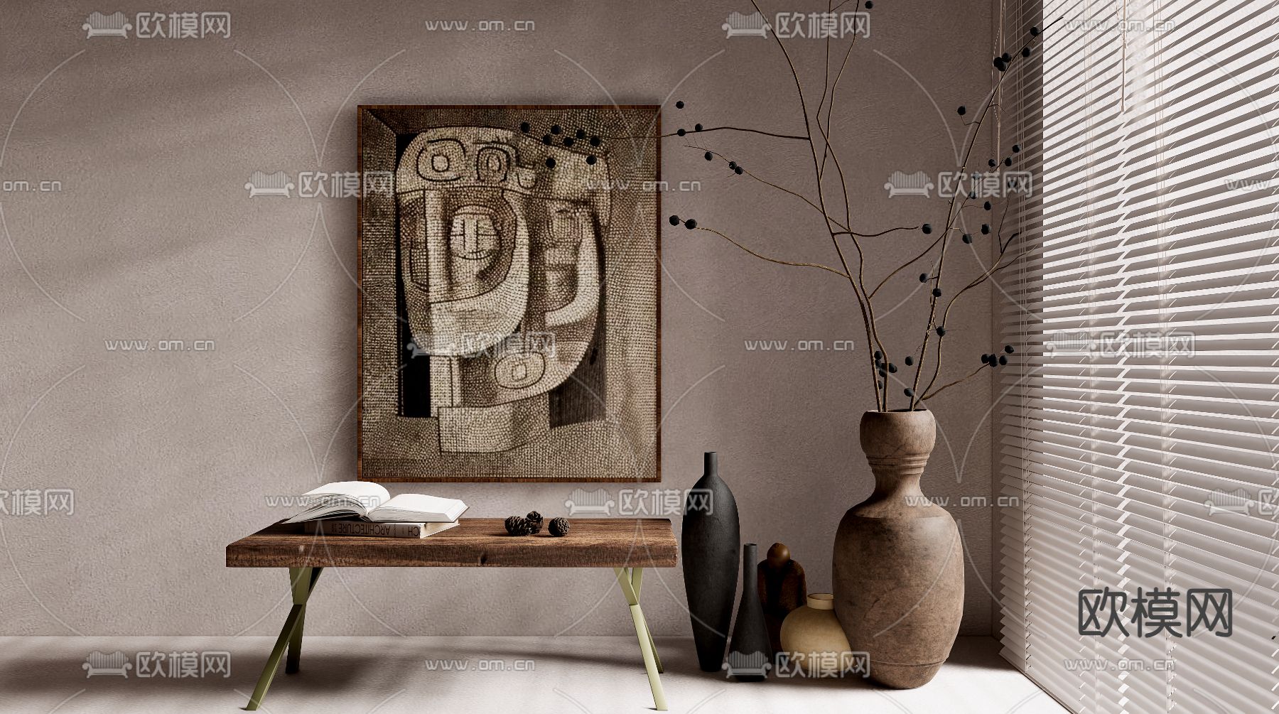 侘寂花瓶 盆栽 盆景陶罐su模型下载（渲染图2）