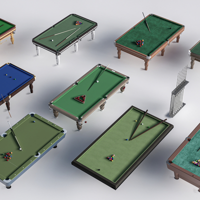  现代台球桌 桌球台 台球杆su模型 