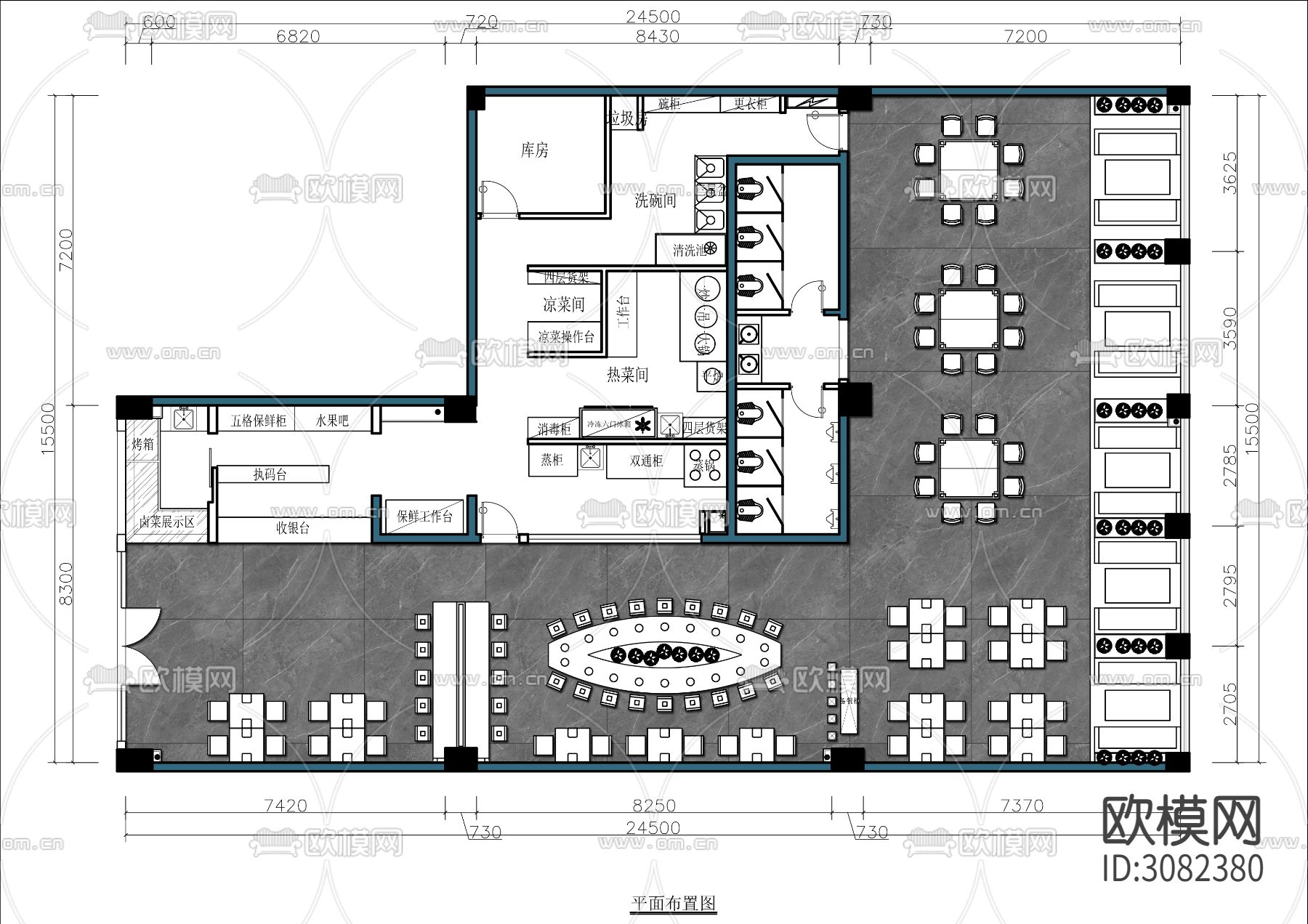 400㎡中式餐馆cad平面图下载