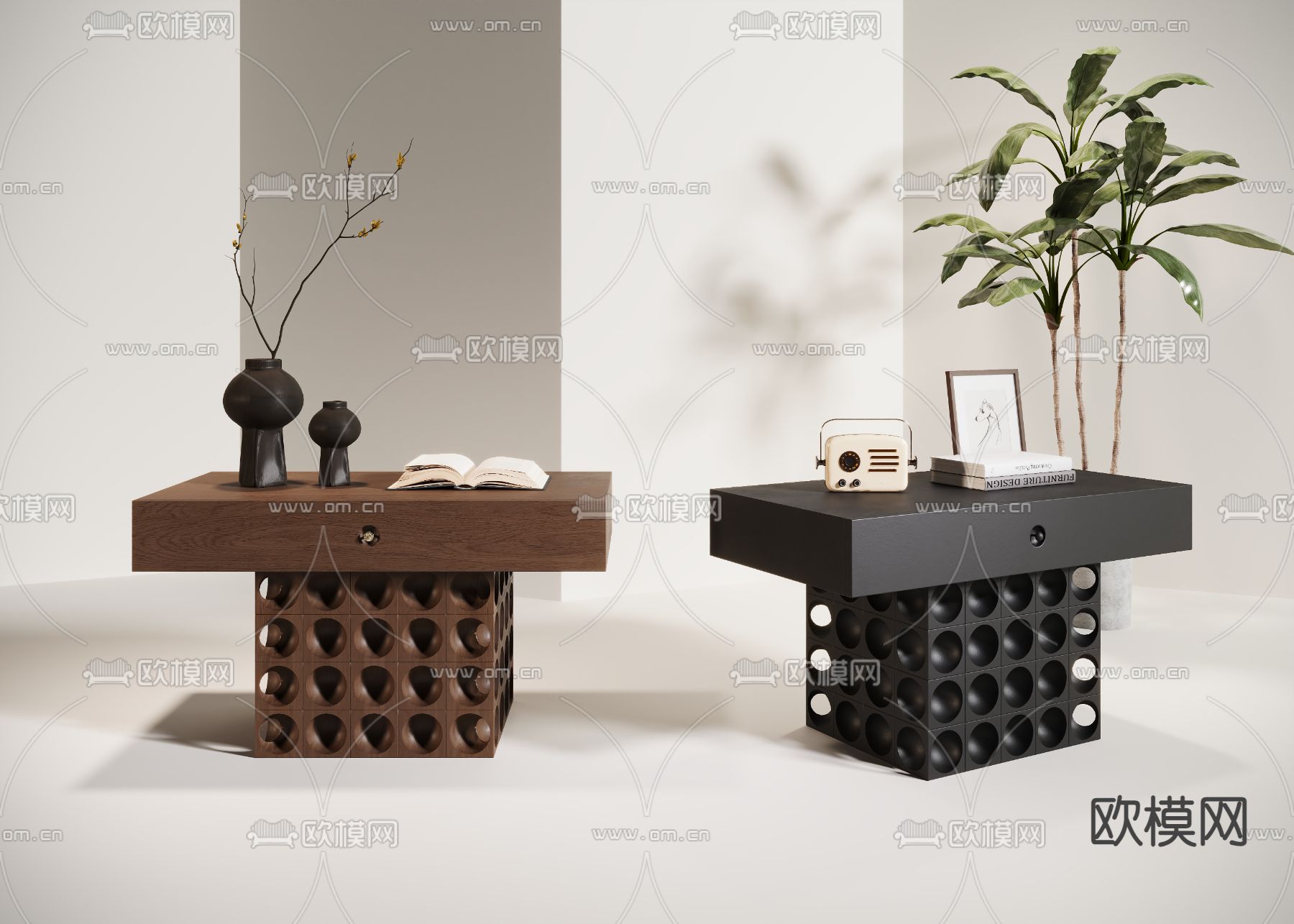 侘寂床头柜su模型下载（渲染图4）