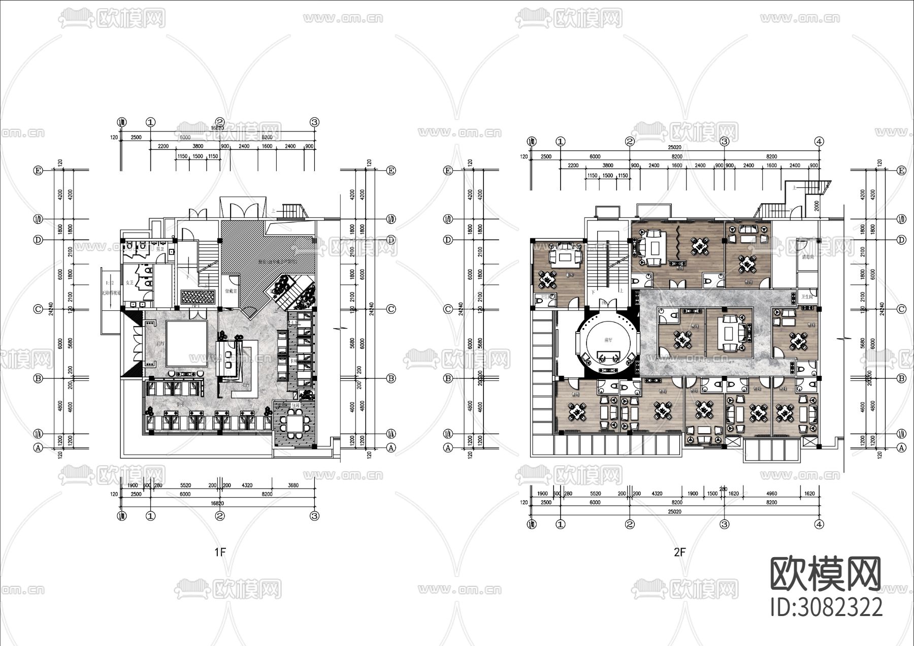 700㎡两层茶楼棋牌室cad平面图下载