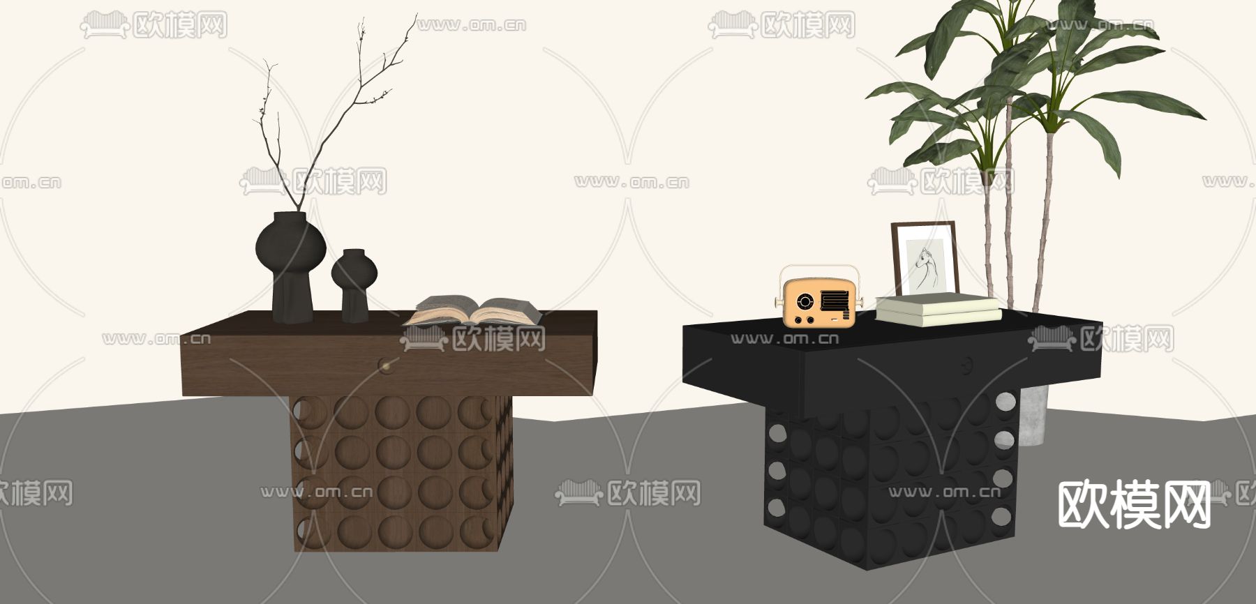 侘寂床头柜su模型下载（渲染图1）