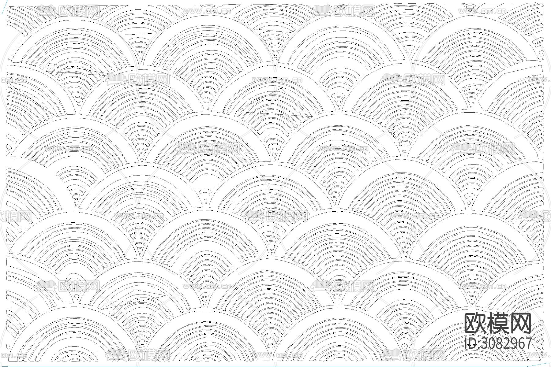 中国风古典圆形祥云祥瑞灵芝祥纹波浪花纹浮雕刻图案cad图库下载（渲染图6）