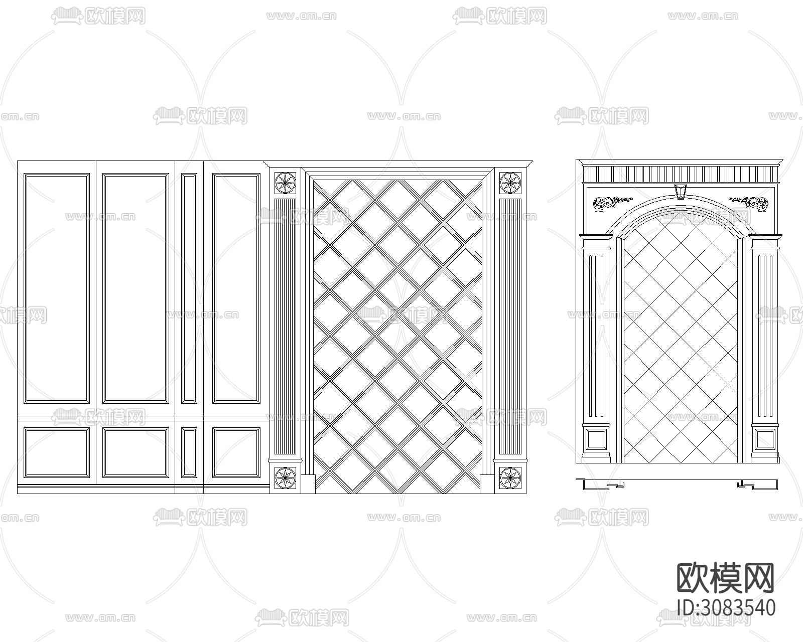大理石电视机背景墙cad图库下载（渲染图8）