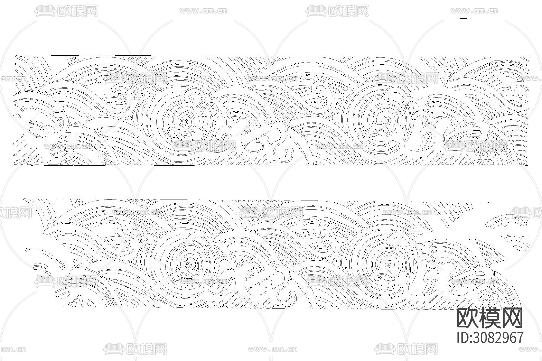 中国风古典圆形祥云祥瑞灵芝祥纹波浪花纹浮雕刻图案cad图库下载（渲染图5）