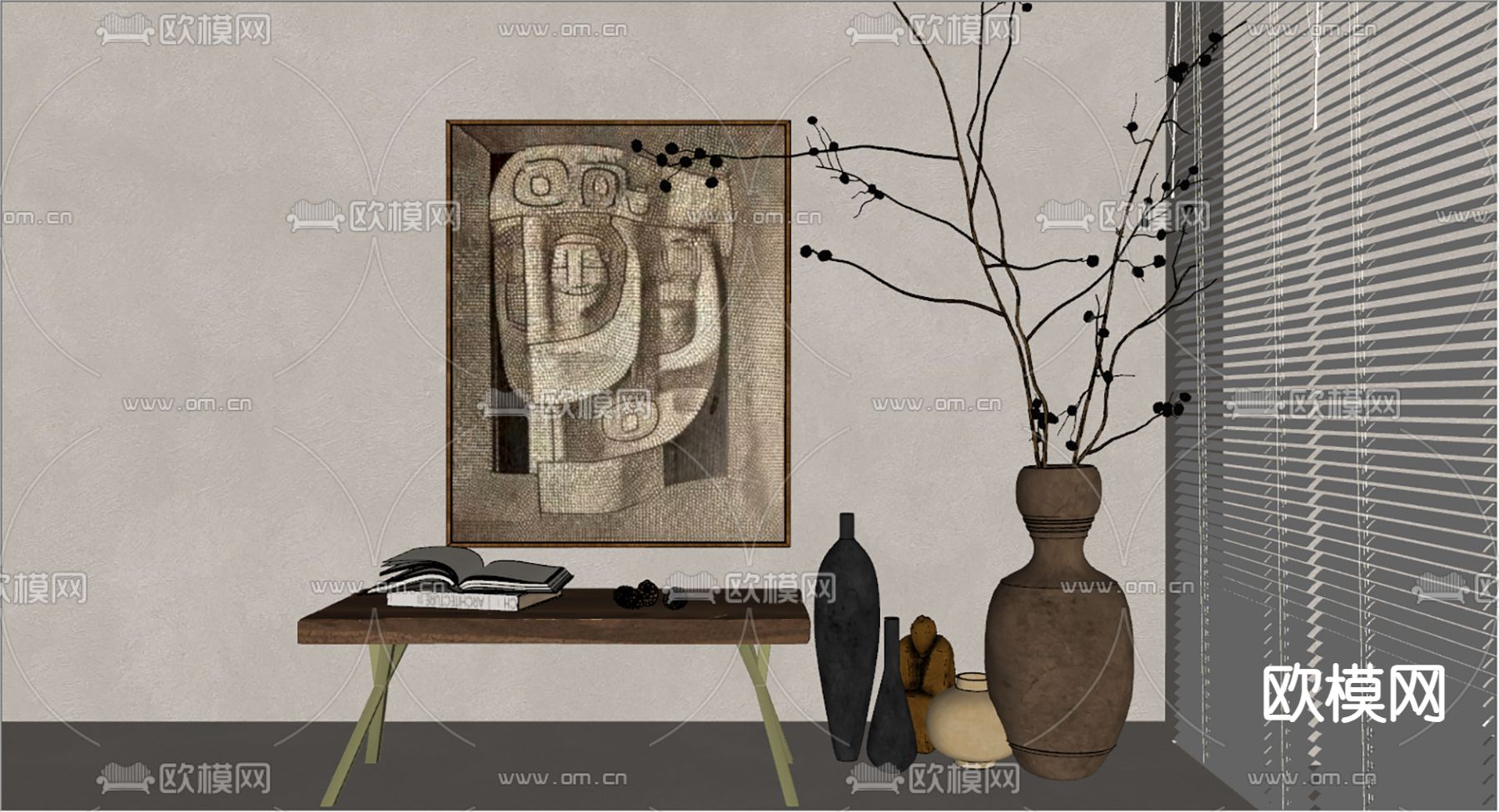 侘寂花瓶 盆栽 盆景陶罐su模型下载（渲染图1）