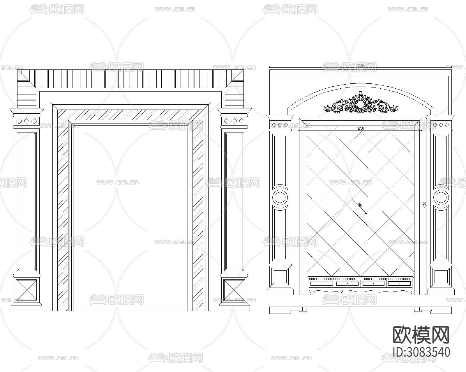 大理石电视机背景墙cad图库下载（渲染图5）
