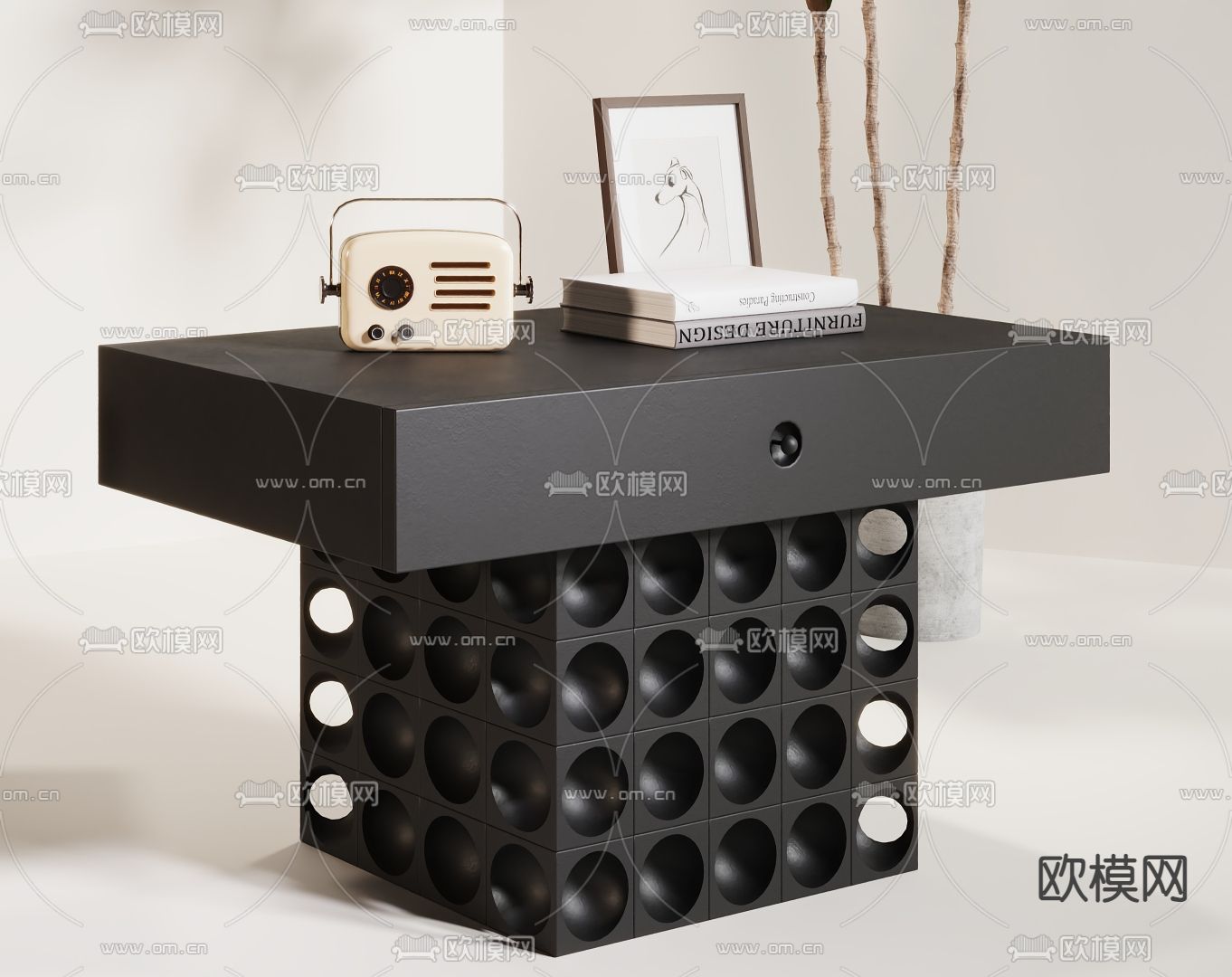 侘寂床头柜su模型下载（渲染图3）